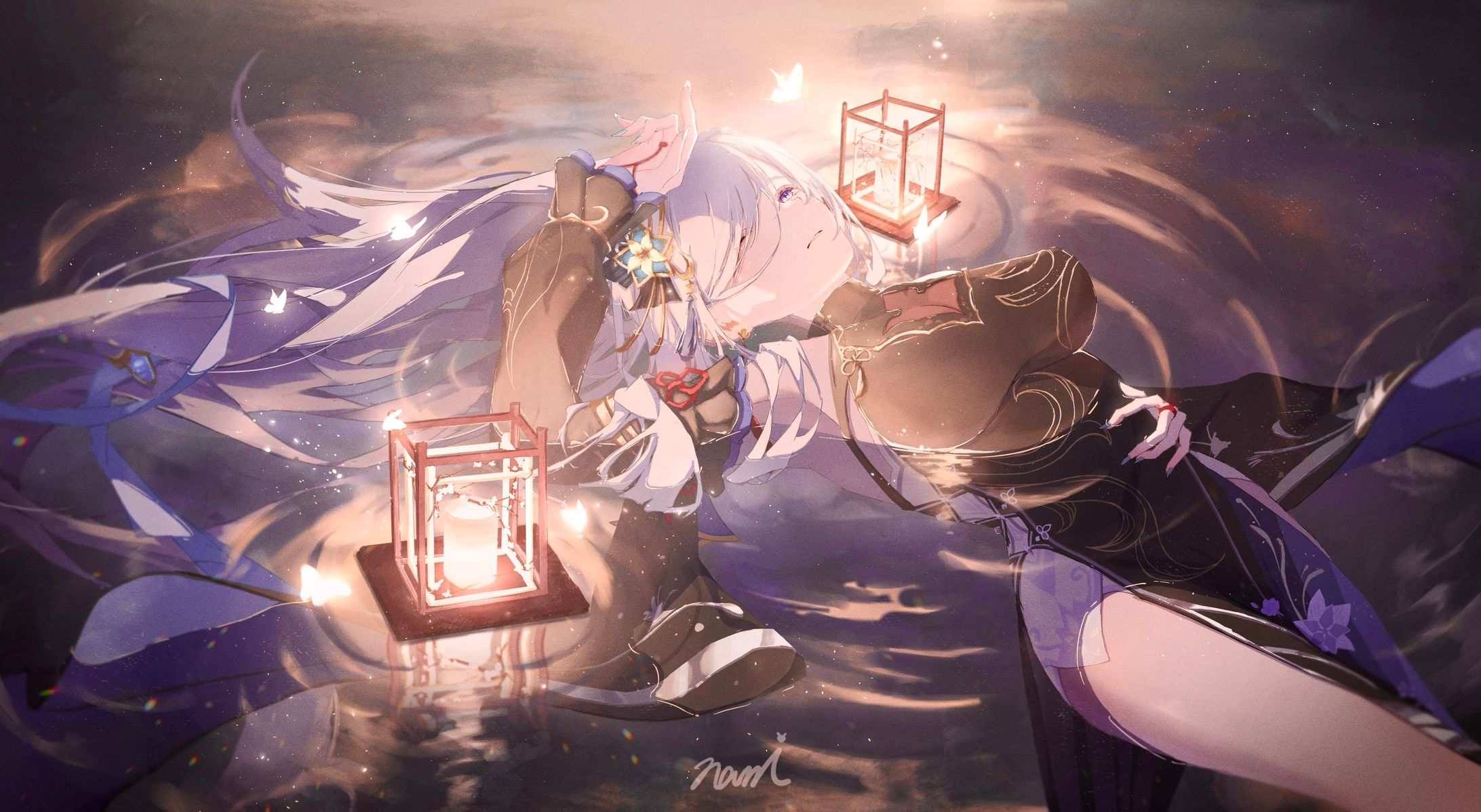 申鶴、灯りと水面-1