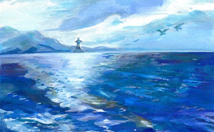 #illustration #artwork #drawing  #landscape #wotercolorpainting  #水彩 #イラスト #イラストグラム #海