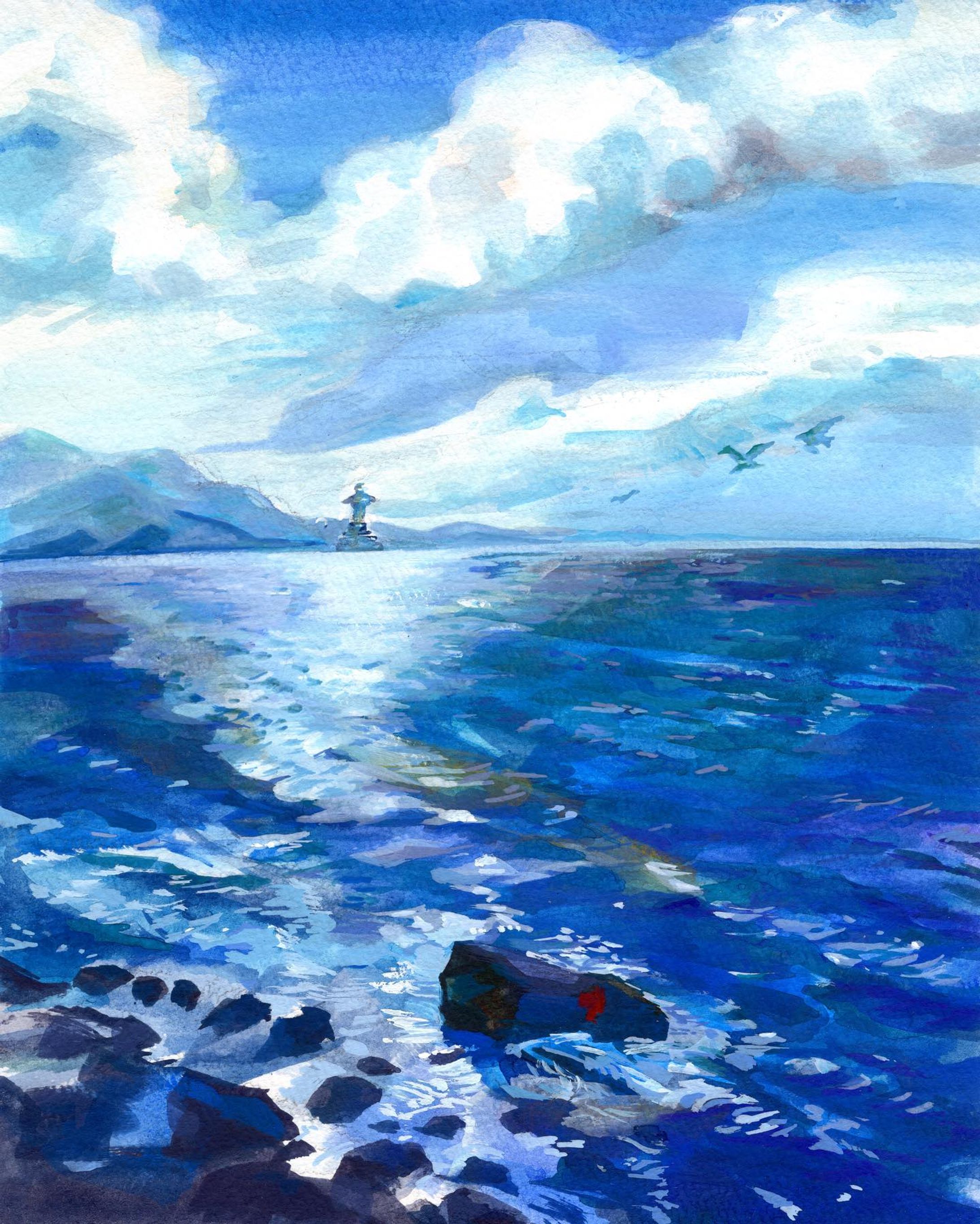 #illustration #artwork #drawing  #landscape #wotercolorpainting  #水彩 #イラスト #イラストグラム #海-1