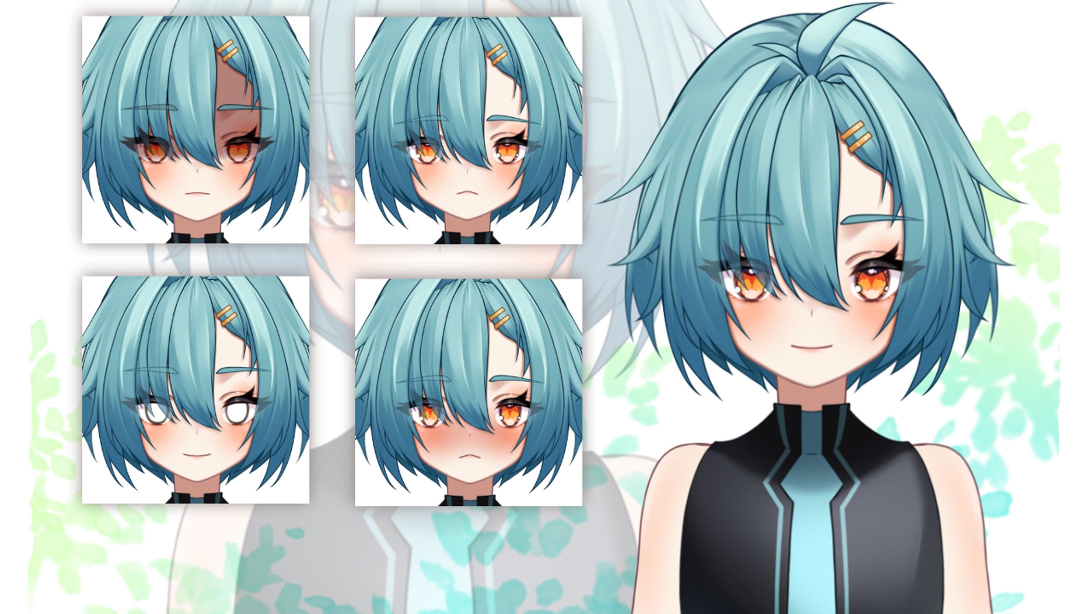 青髪女の子　立ち絵-1