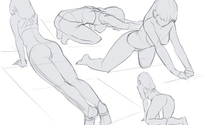 ストレッチする女性-練習絵