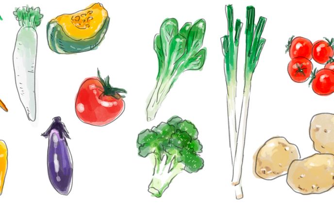 mvイラスト、果物と野菜の豆乳