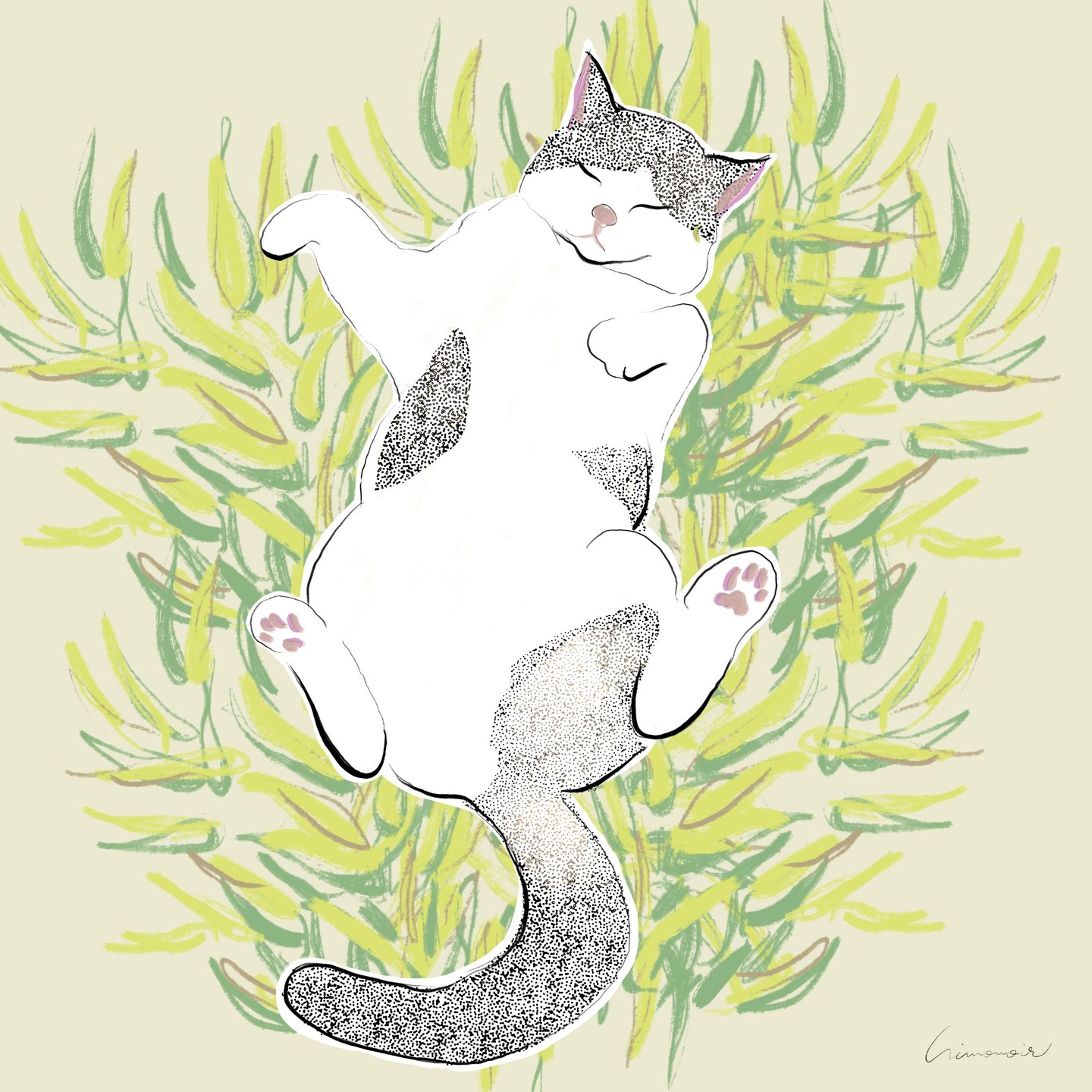 ・

cat on grass
猫と草

昨日見た起伏のある植物素敵だったな
（滋賀県にあるCLUB HARIEのラコリーナに生えていました）
焼きたてバウムクーヘンのふかふかに感動！

明日からまた一週間が始まりますね
小さな発見と
小さな幸せを
楽しみな日々に

#art
#drawing
#chill
#relax
#textile
#skunkcabbage
#animal
#cat
#fashion
#illustration
#fresco
#nft
#metaverse
#clubharie
#lacollina
#ラコリーナ近江八幡
#バウムクーヘン
#イラスト
#おしゃれ
#挿絵
#テキスタイル
#猫-1