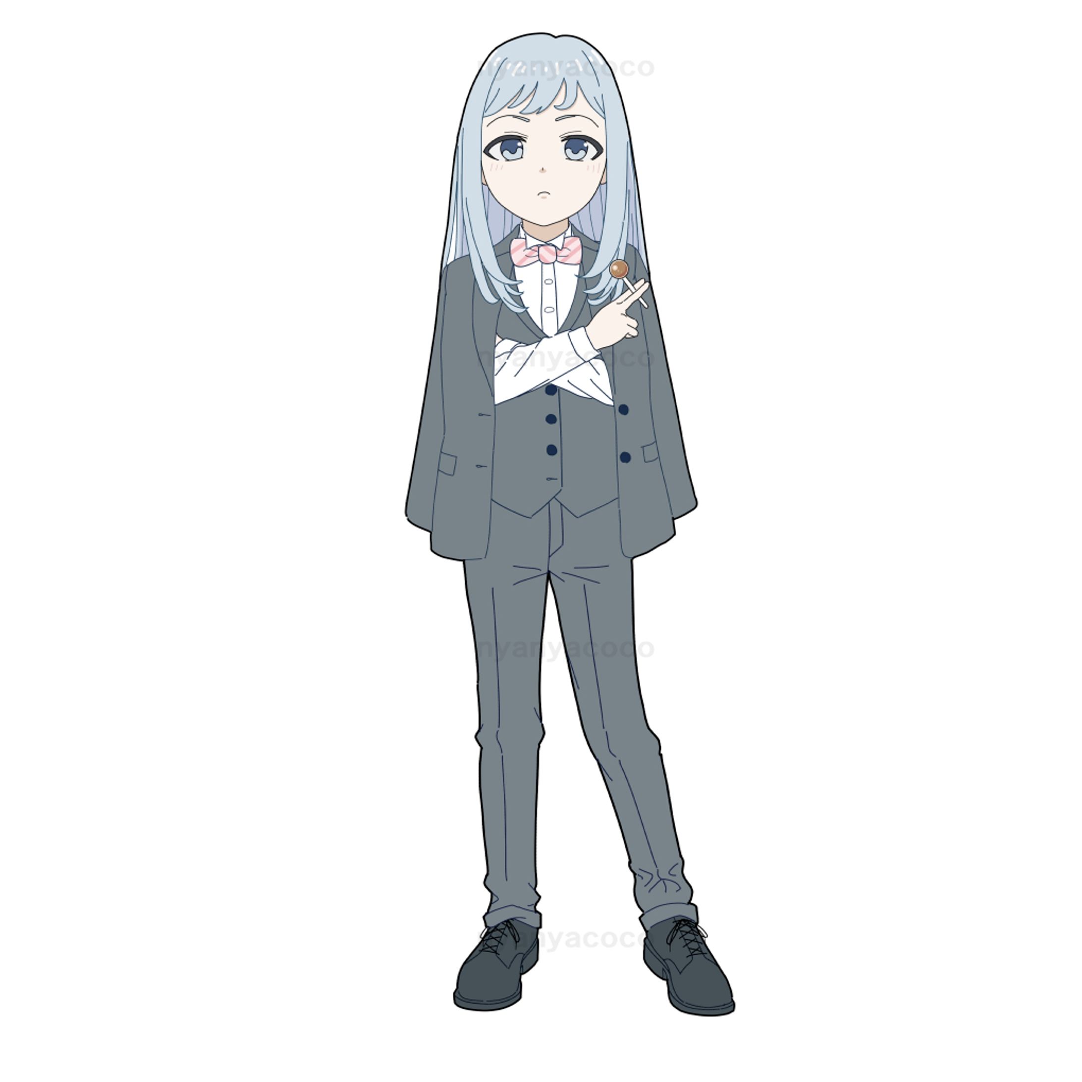 スリーピーススーツを着た飴を持っている女の子-1