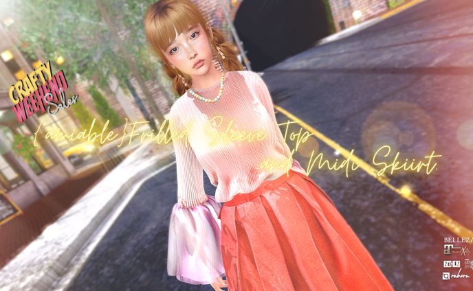 {amiable}Frilled Sleeve Knit and Midi Skirt@main store(CRAFTY WEEKEND SALE).