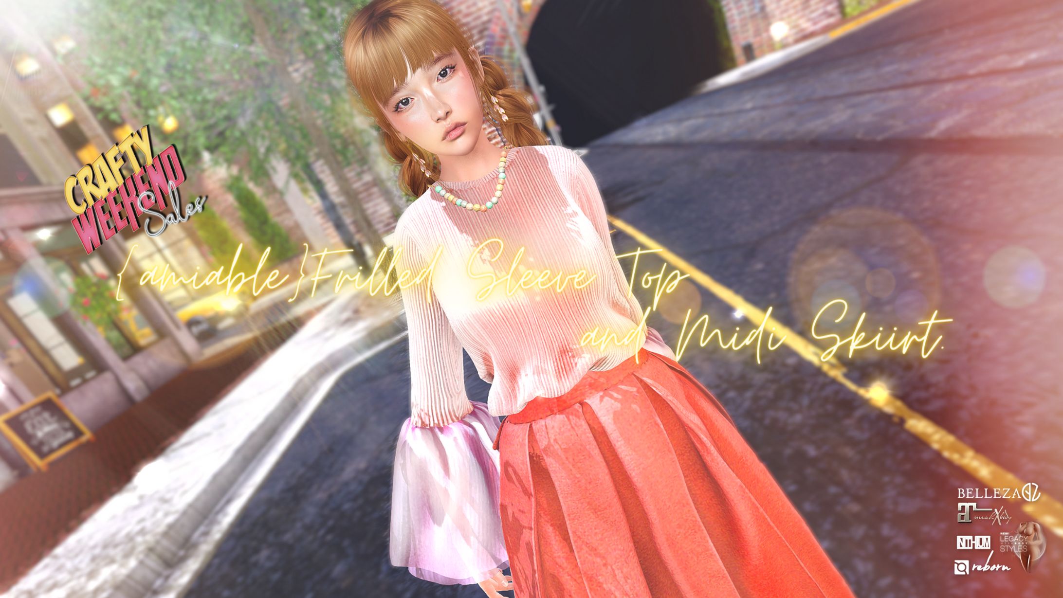 {amiable}Frilled Sleeve Knit and Midi Skirt@main store(CRAFTY WEEKEND SALE).-1