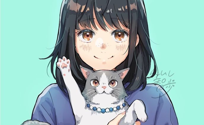 猫と一緒(女の子)