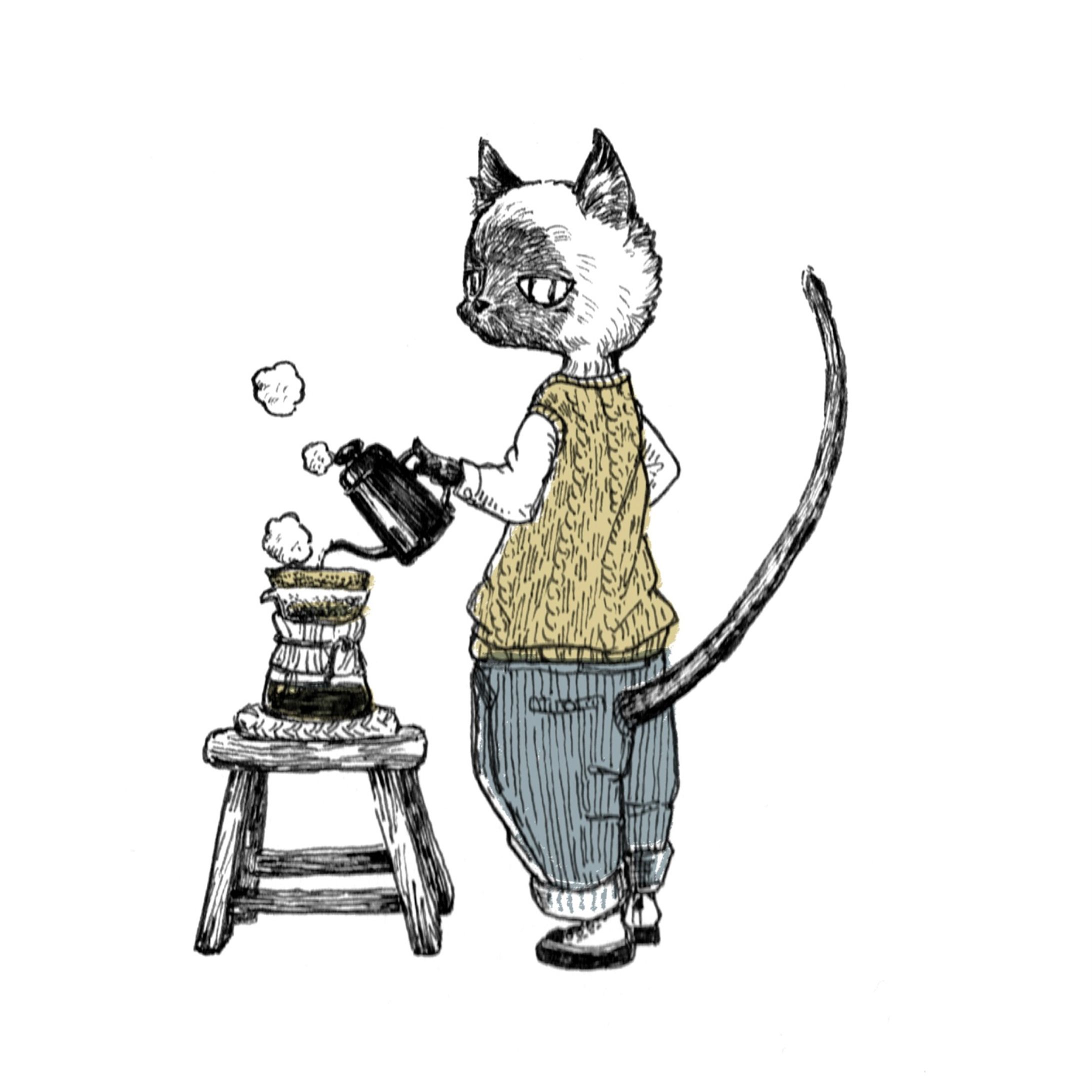 動物モチーフの白黒ペン画-1