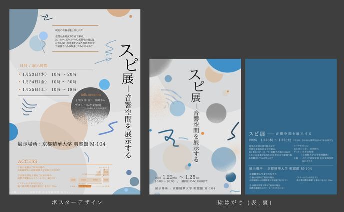京都精華大学「スピ展ー音響空間を展示する」　ポスター・絵はがき両面