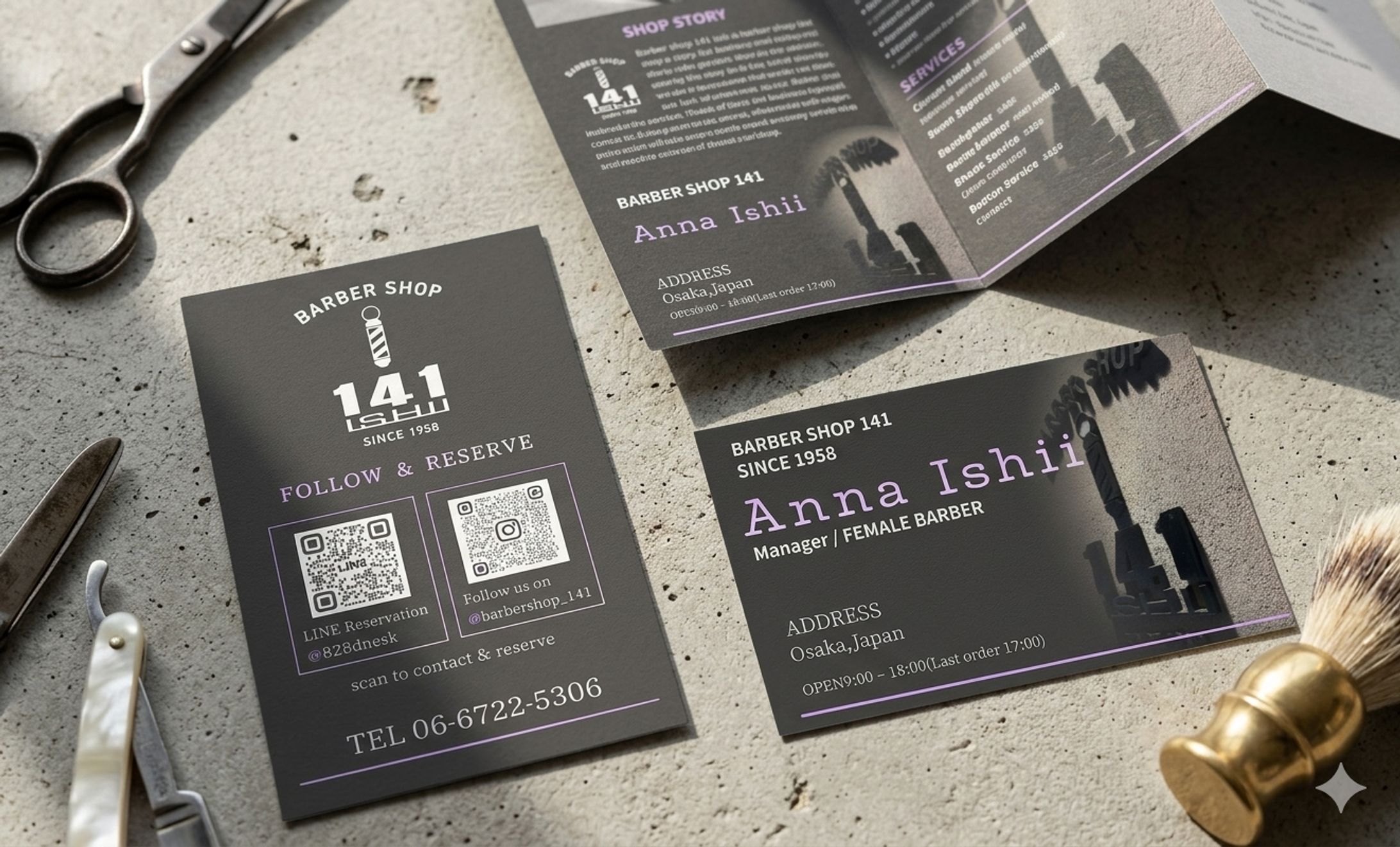 理容師 | 名刺  BARBER SHOP 141 様 Business Card Design-1