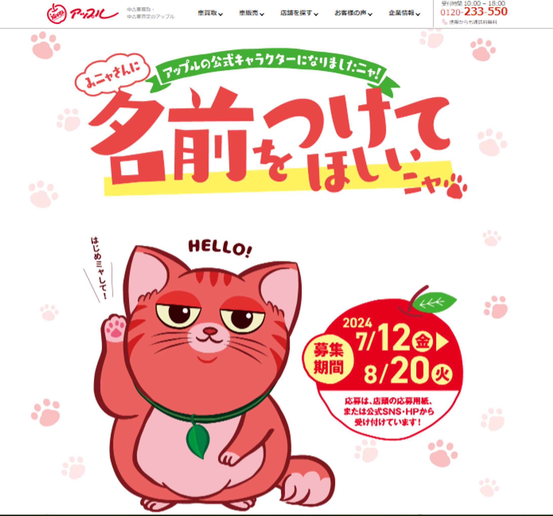 車買取アップル★公式キャラクター『ねこちゃん』ネーミングキャンペーン-1