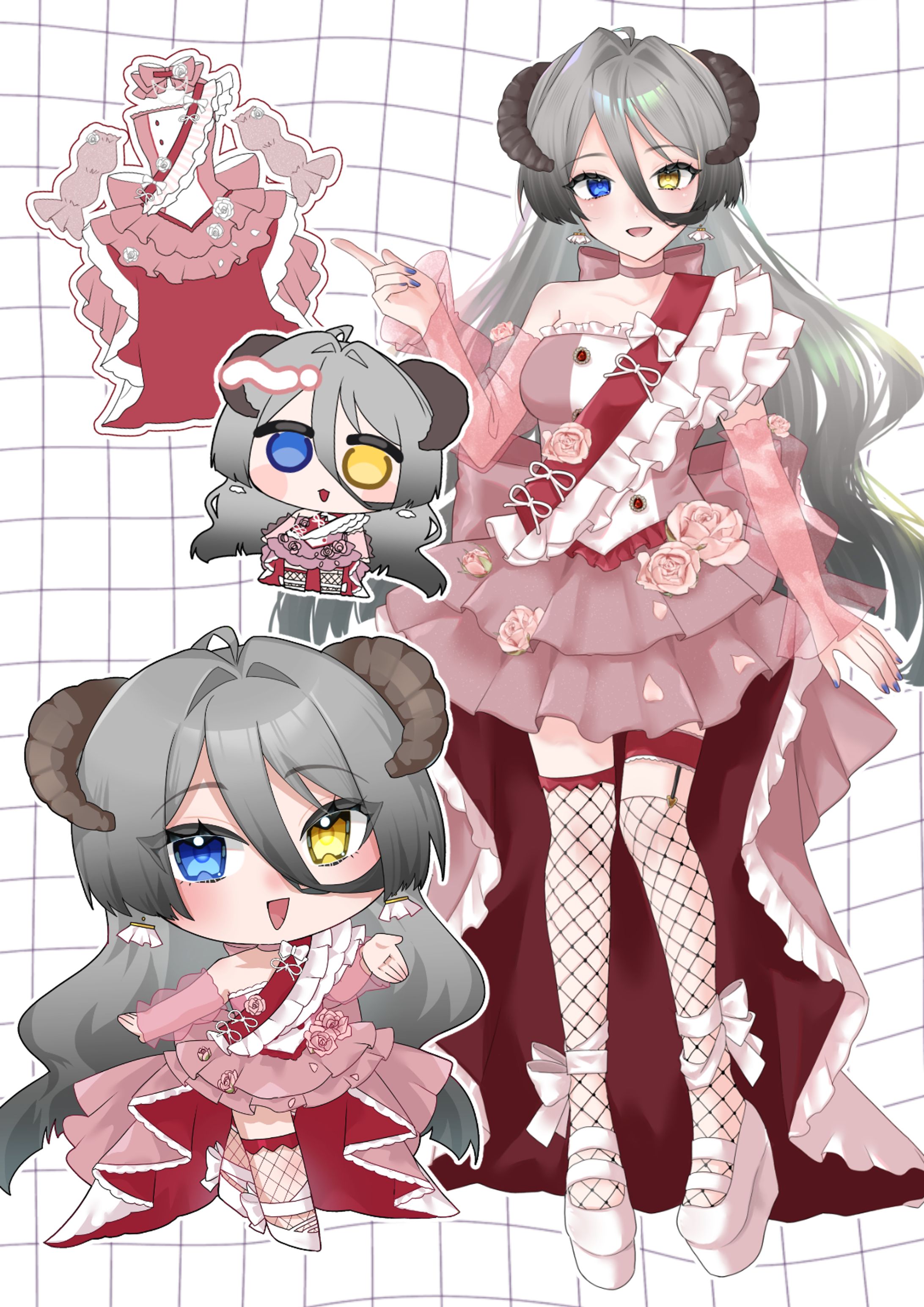萠乃黒　衣装考案、立ち絵、デフォルメイラスト-1