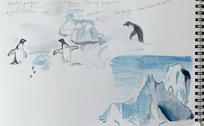 For getting images about penguin and iceberg.
I notice to prefer to draw iceberg.

Have to become back as mother!