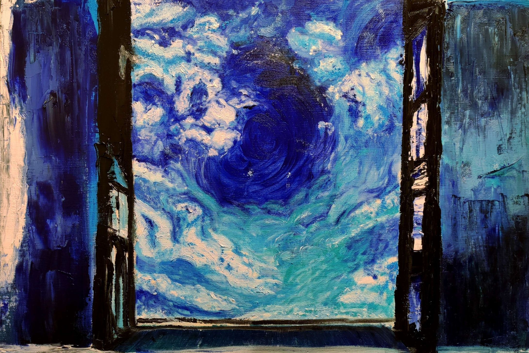 蔵の窓から見た景色(模写)-1