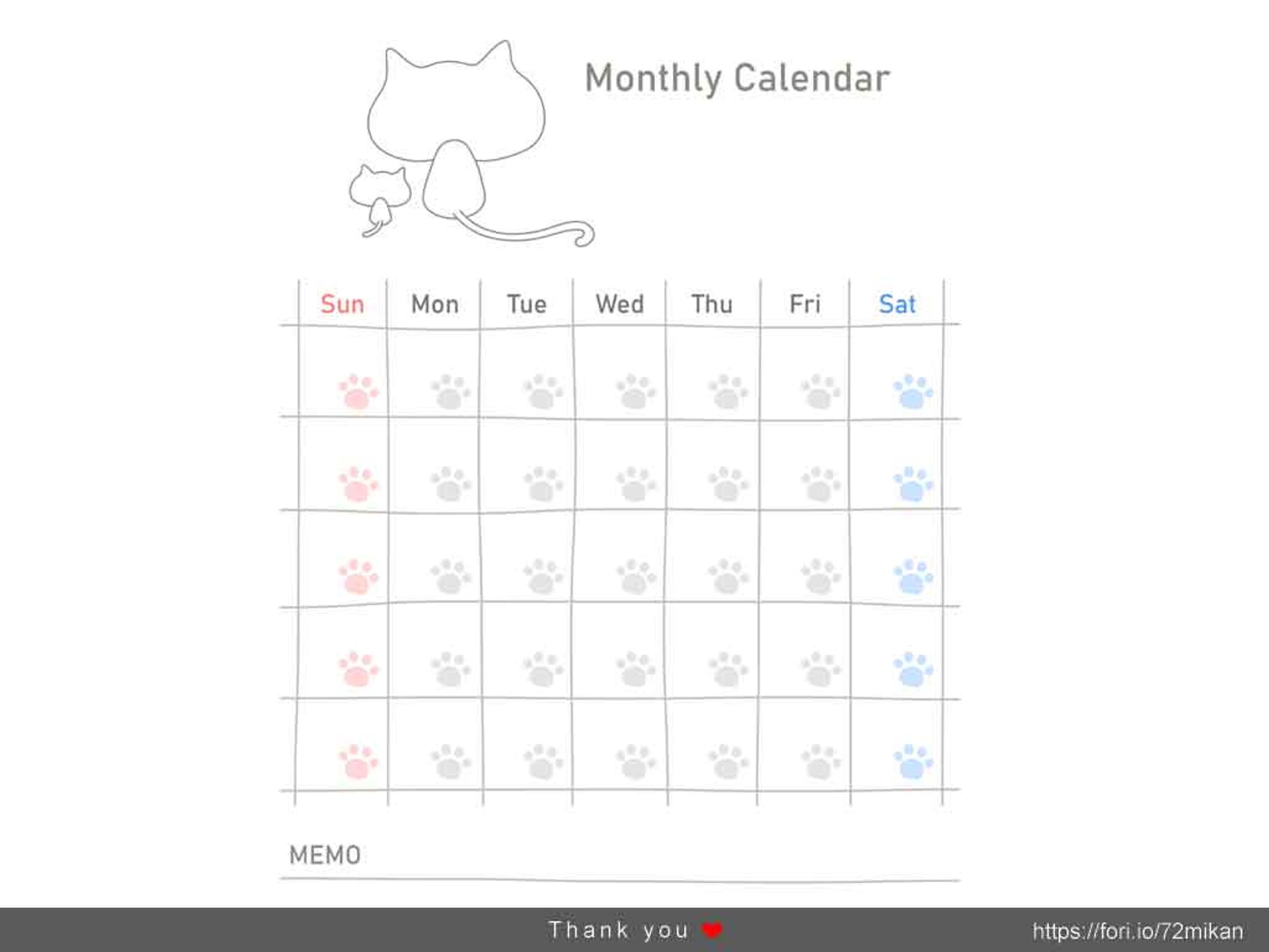 肉球のカレンダー（テンプレート）-1