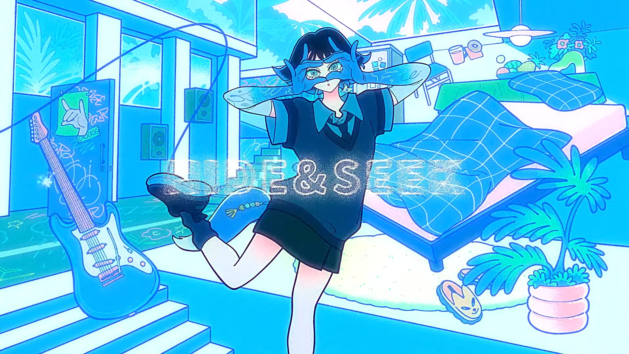 【Client work】青い子&キツネリ「みつけて」MVイラスト-1