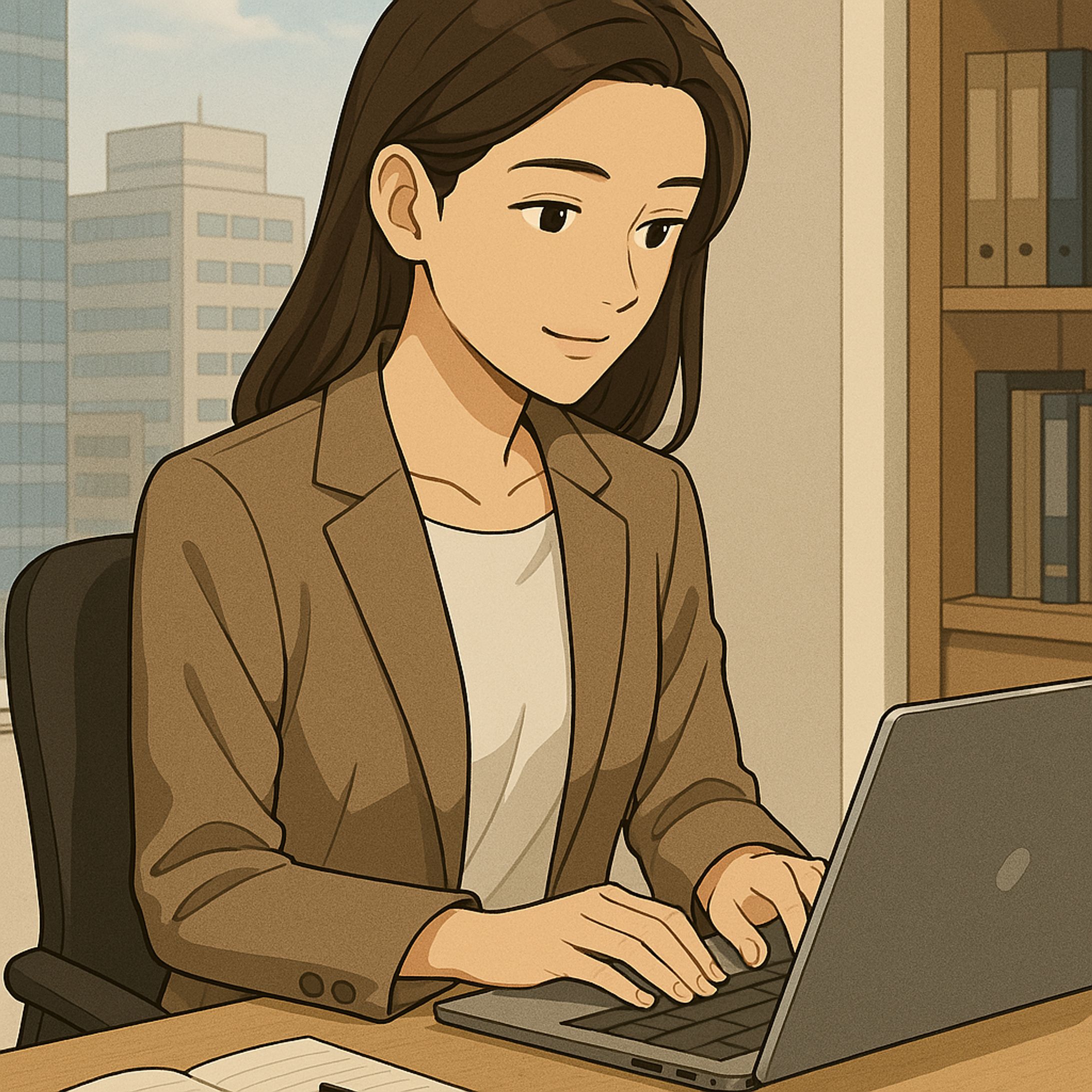 ノートパソコンで仕事をするオフィス女性｜A Businesswoman Working on a Laptop in the Office-1