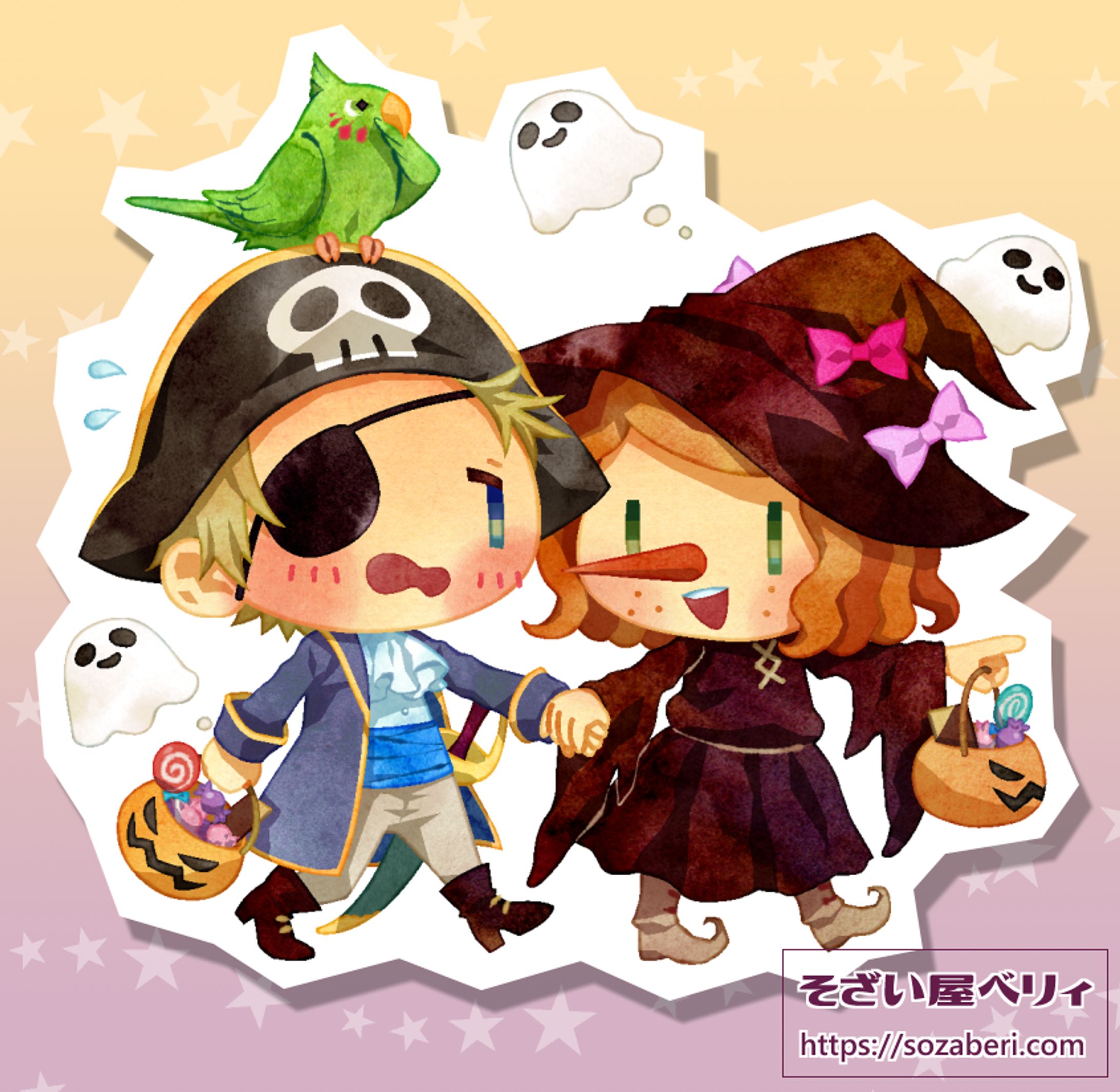 ハロウィン仮装の男の子と女の子-1