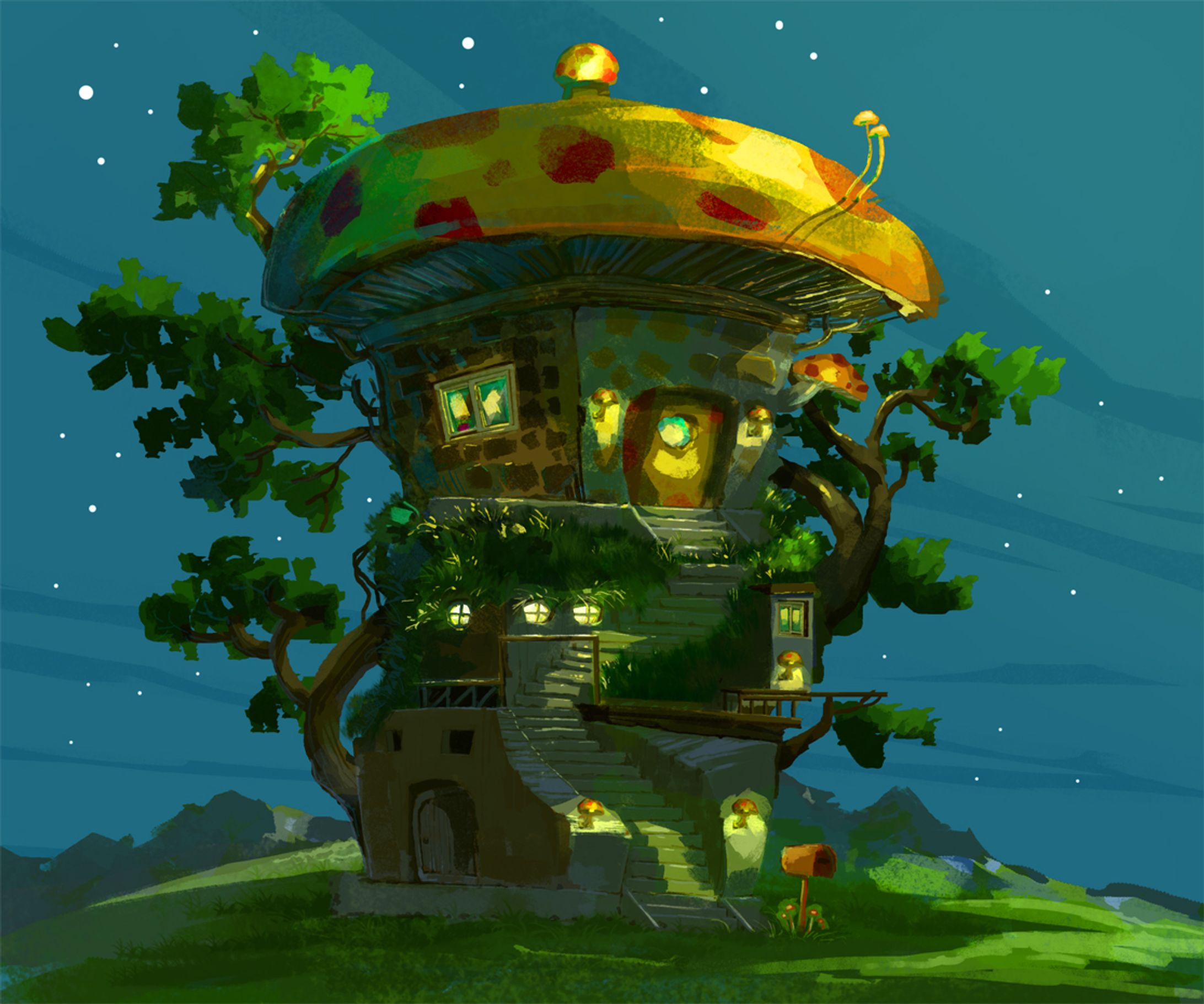 夜のキノコハウス-1