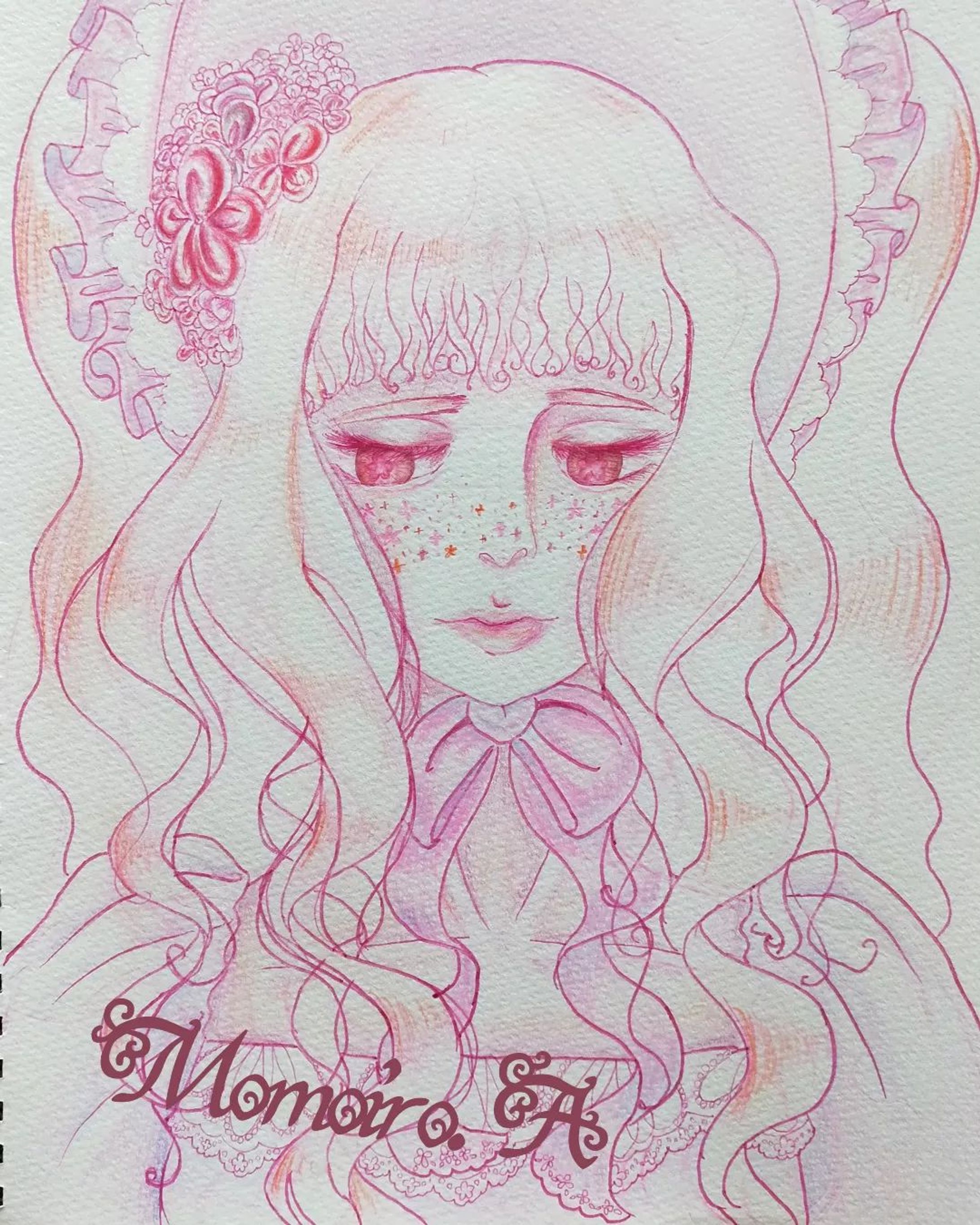 she is the sugar high flower

#桃色誂え師 #イラスト #Illustrator #色鉛筆イラスト 
#ピンク #pink 
#白 #White #ロリータ #Lolitafashion #そばかす-1