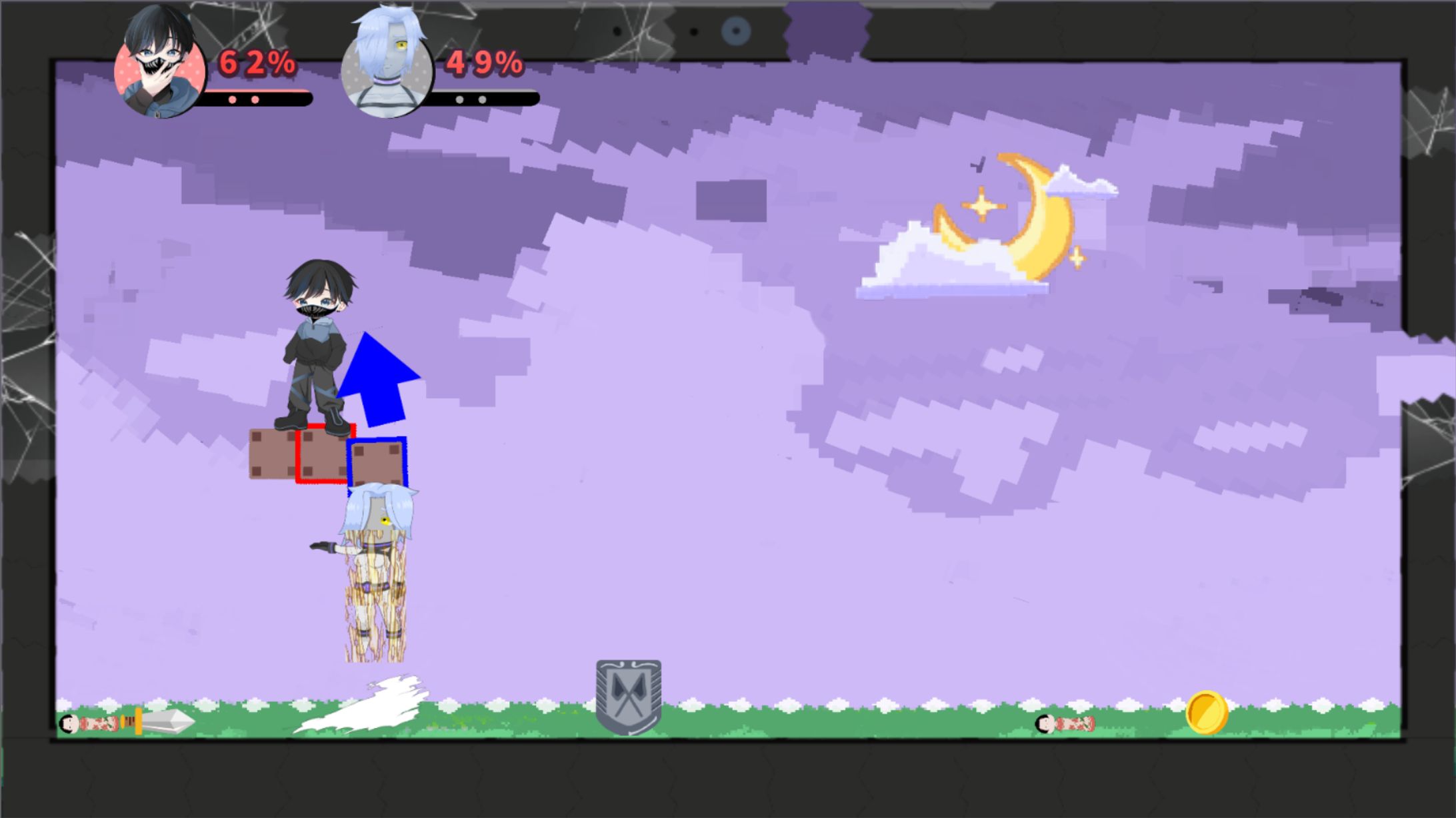 ３つのブロックで形成された、左右に移動する足場ブロック。