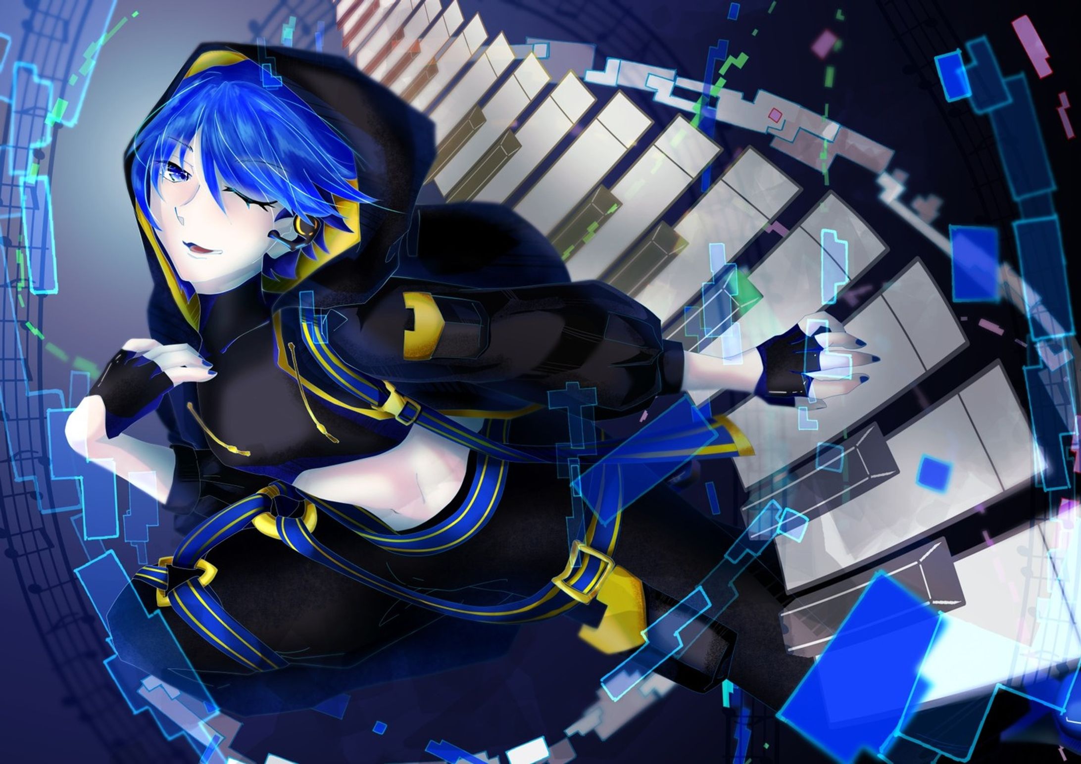 こちらも応募しました。
マジミラ2023　KAITO　です。
縦長指定だったので本来は縦ですが、横にしてもいい感じだったので…！
#イラスト
#KAITO
#vocaloid-1