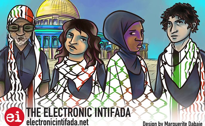 Fundraiser sticker design for the Electronic Intifada