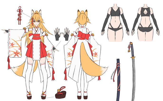 Yokai War Chronicles Maine character [Inaho] / キャラ三面図「イナホ」