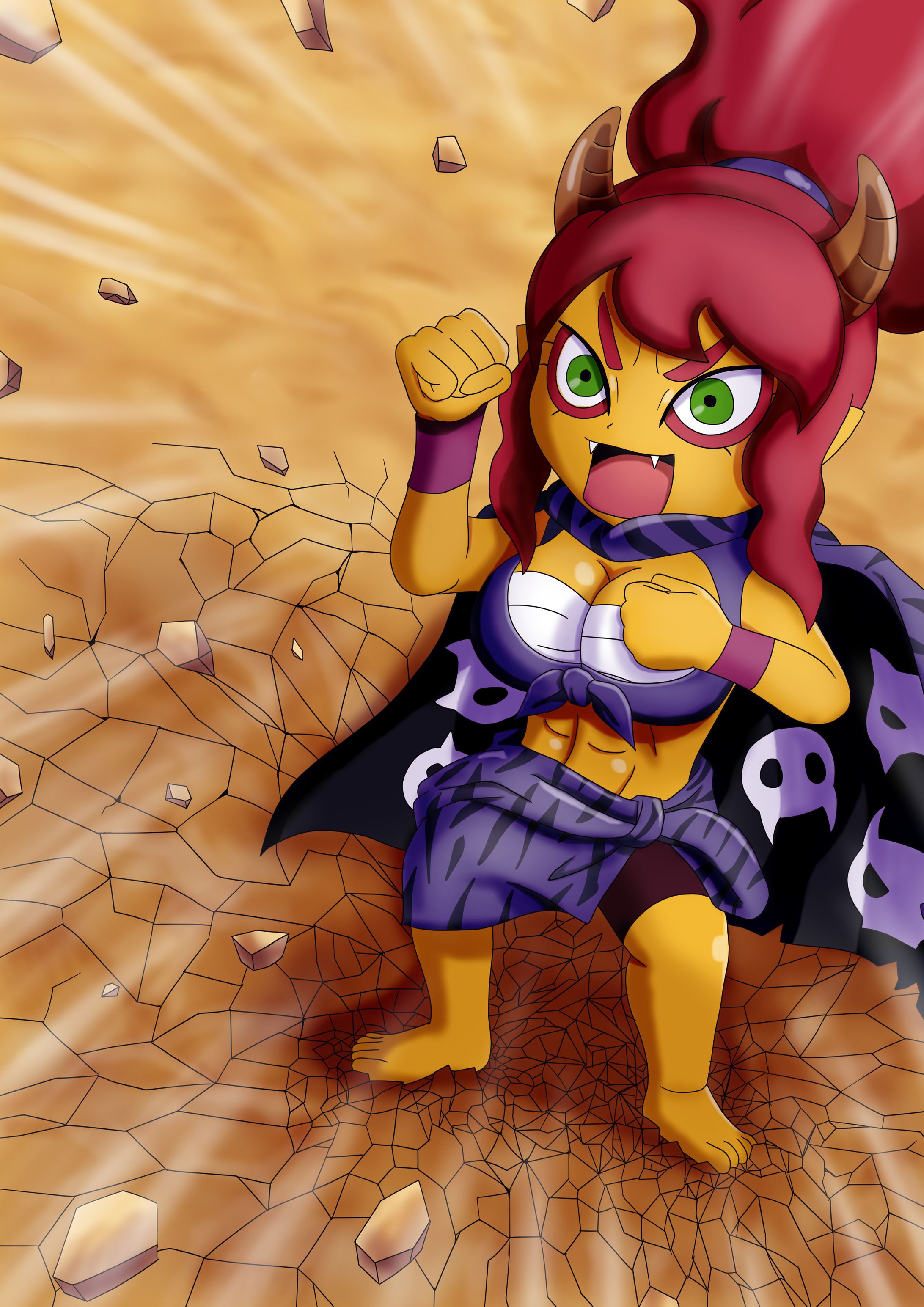 リクエストイラスト（ゴリラの様にドラミングをする山吹鬼姫）-1