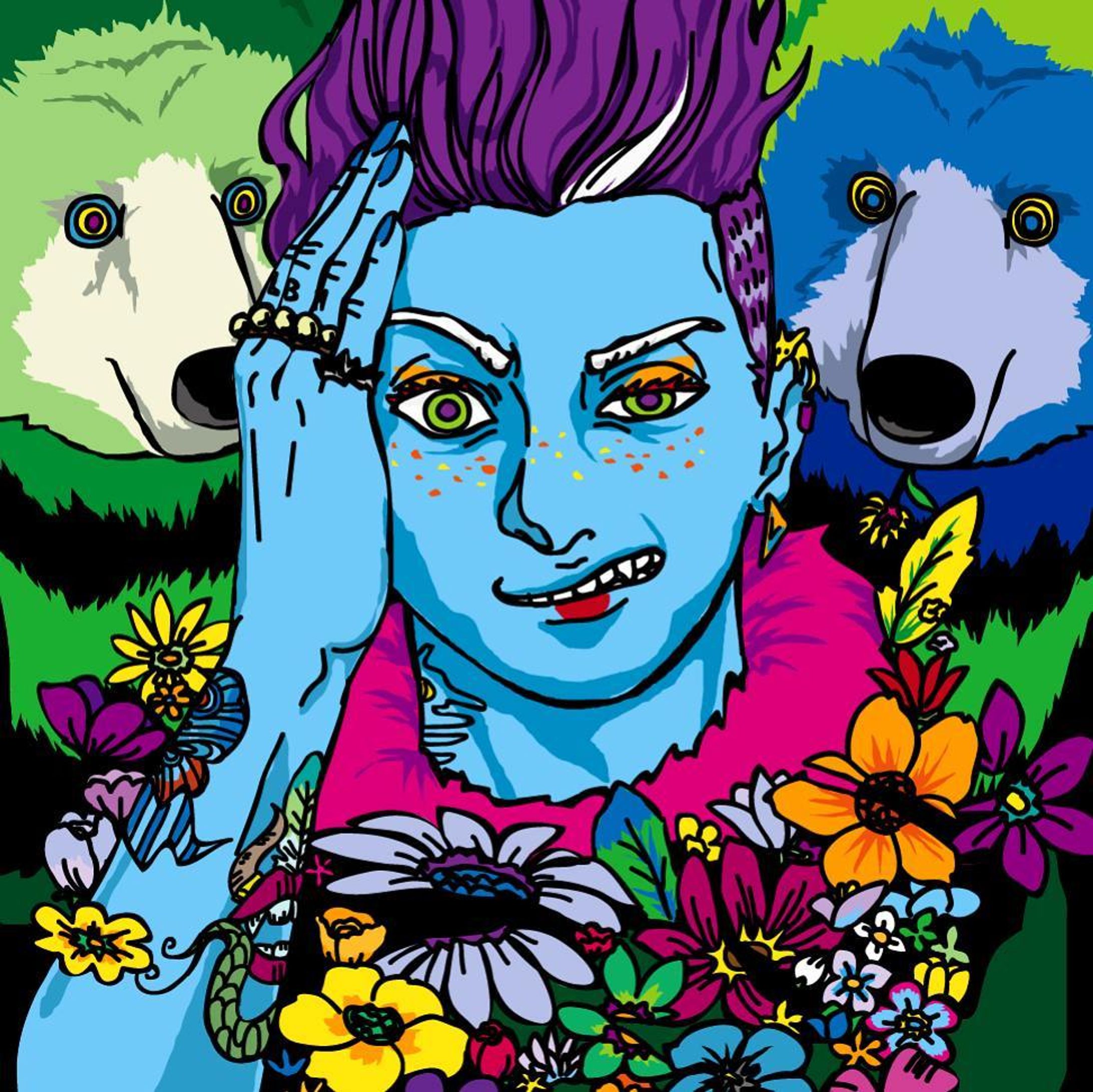#熊
#花
#青い
#イラスト
#タトゥー
#Bear
#picture
#flower
#Blue
#purplehair
Tattoo
#CHEBLO-1