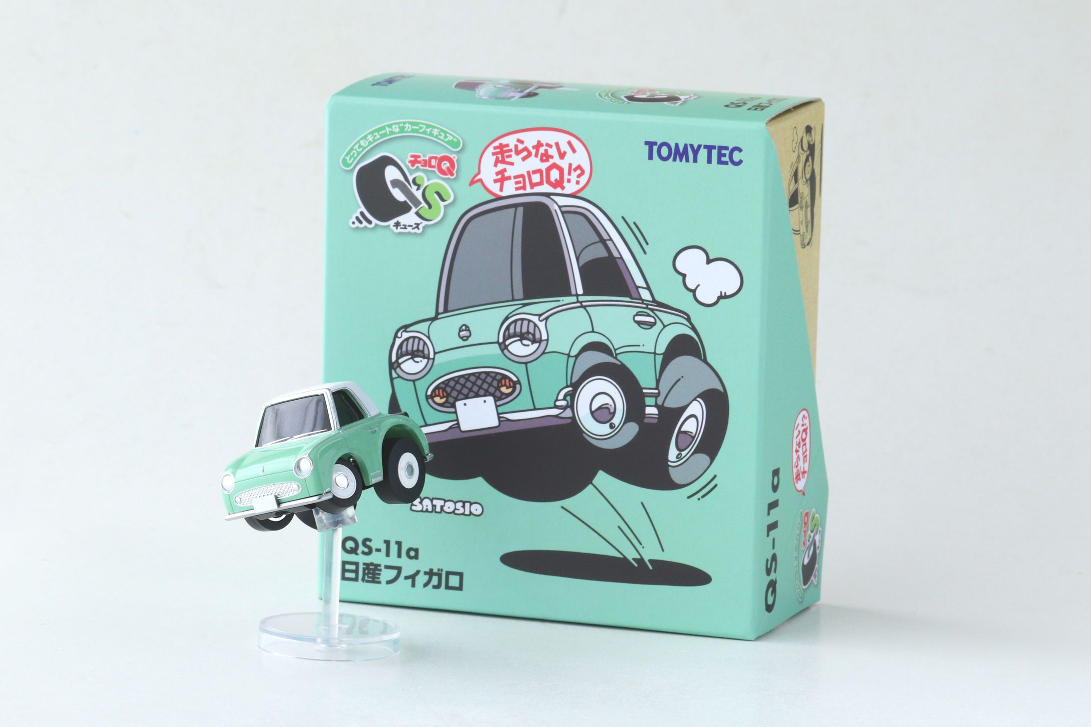 TOMYTEC チョロQ Q's QS-11a 日産フィガロ（緑／白）パッケージイラスト-1