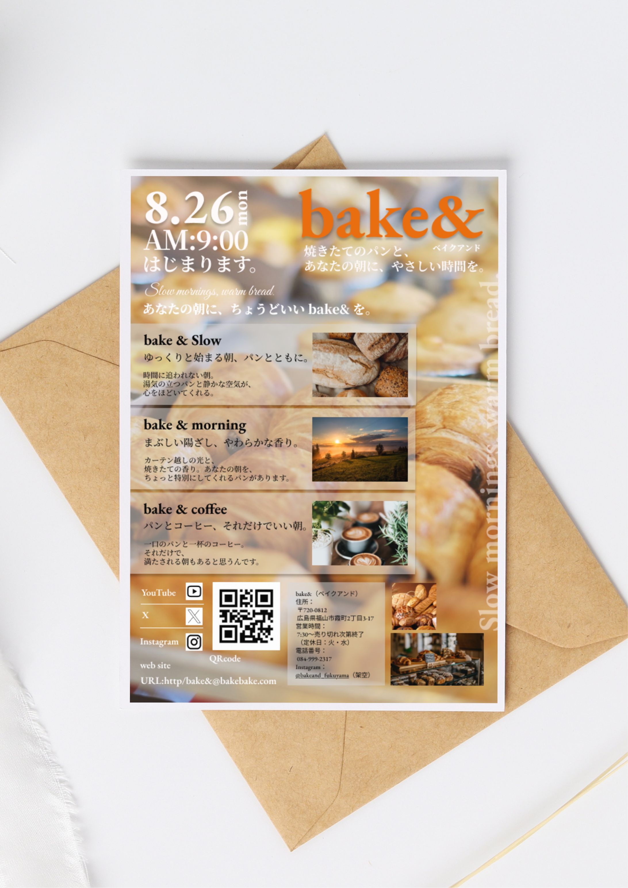 練習制作　bake&（ベイクアンド）／オープン告知チラシ-1