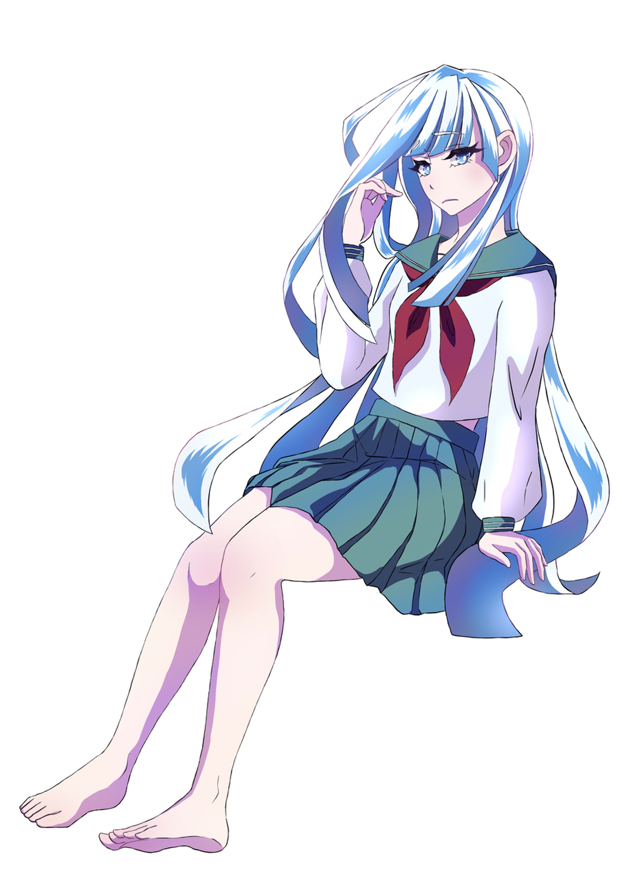 【サンプル】ロングヘア　銀髪　制服　女の子イラスト-1