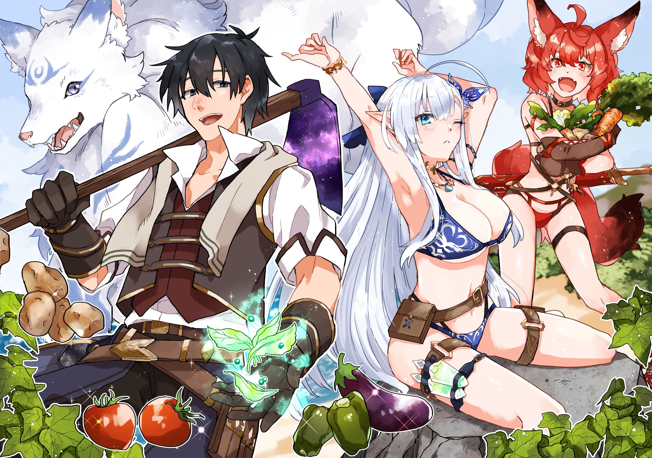 『神々の加護で生産革命』Web見開きカラーカット-1