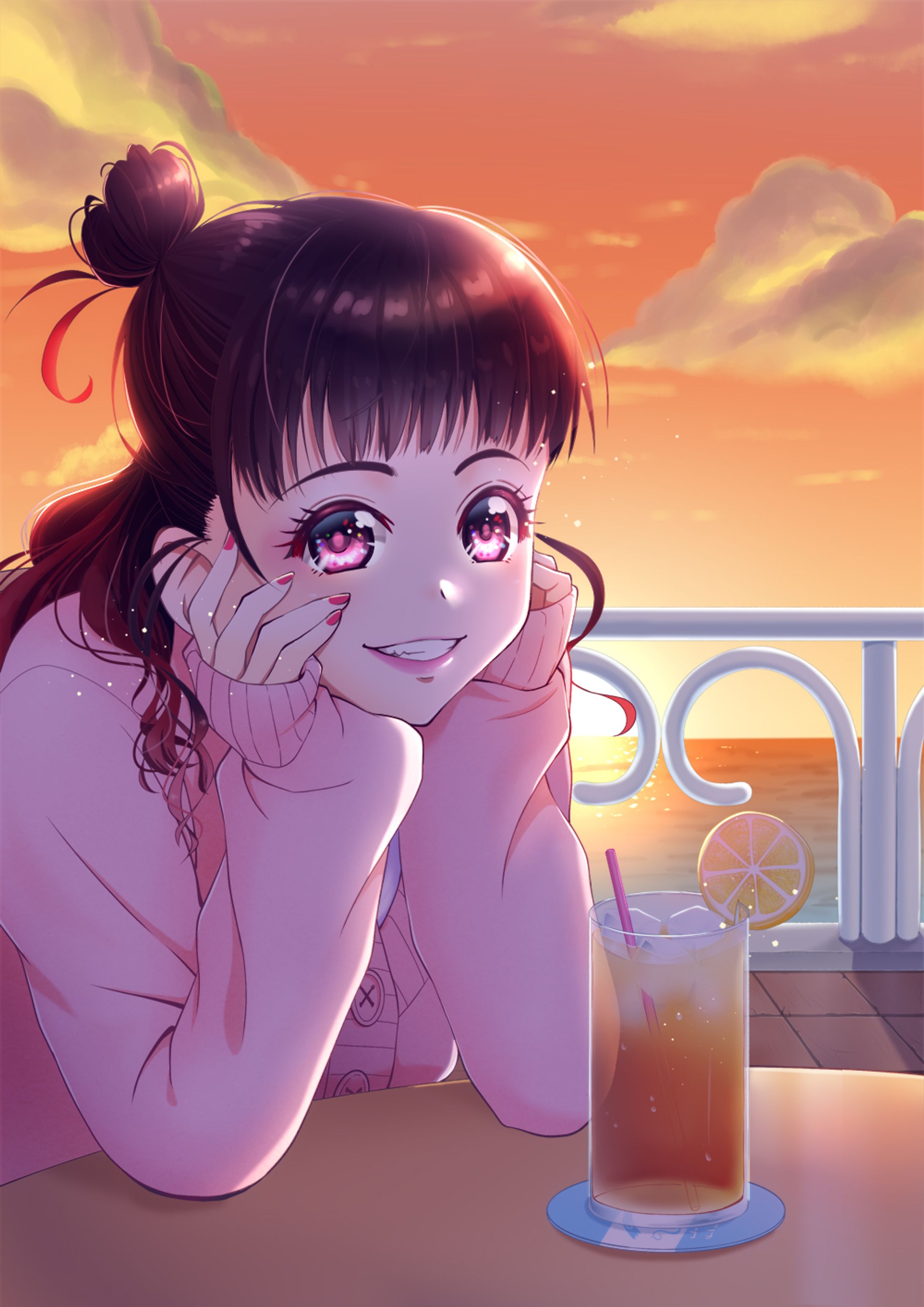 夕日と女の子-1
