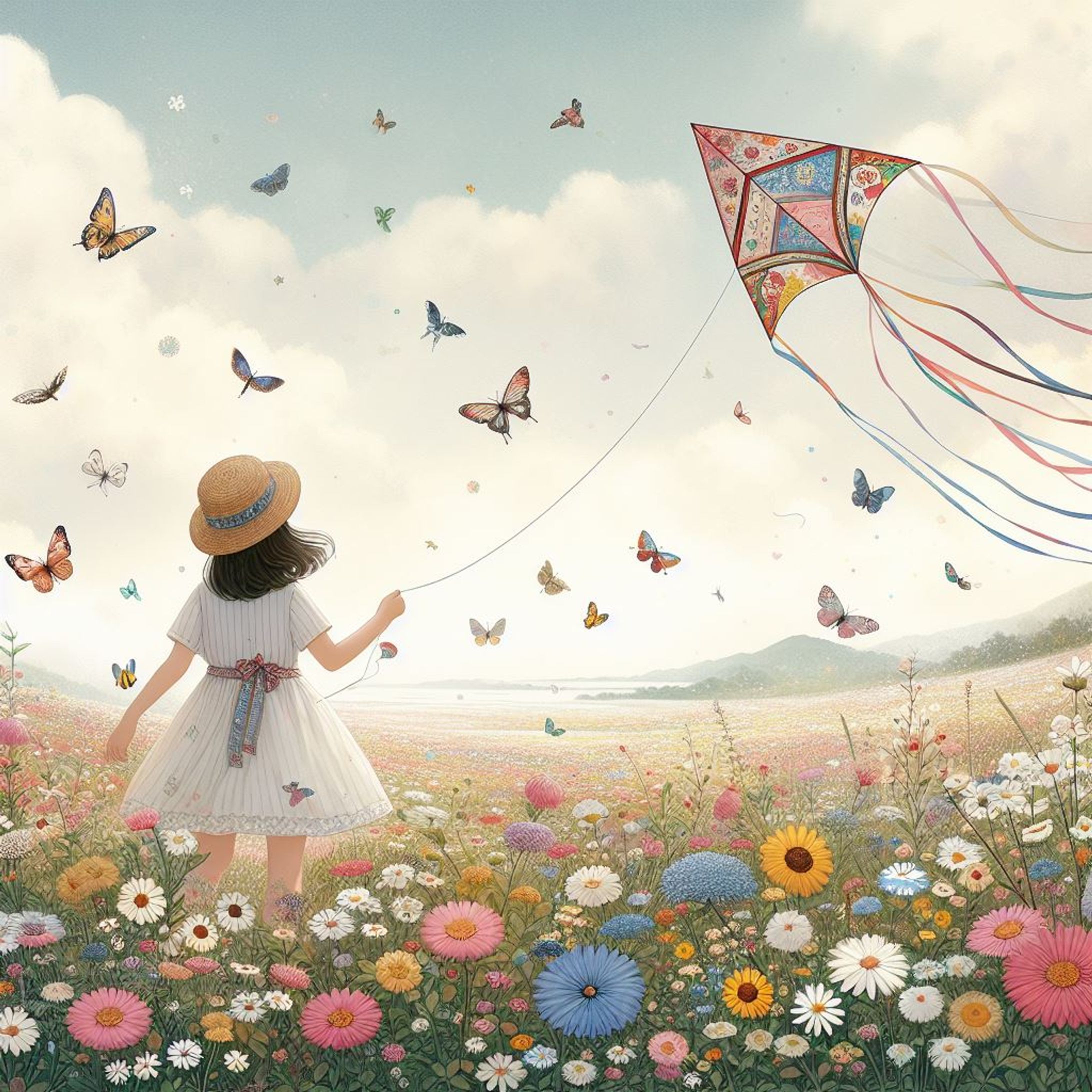 春分　凧揚げをする女の子-1