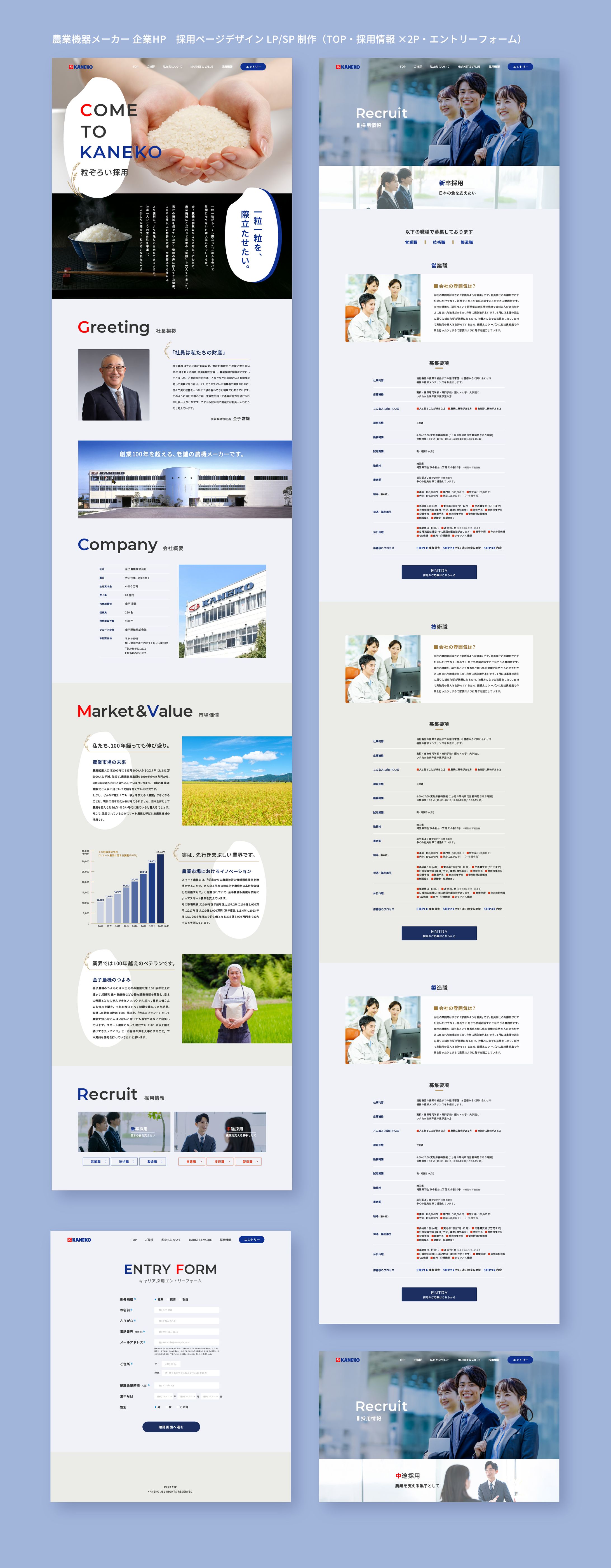 農業機器メーカー 企業HP　採用ページデザインLP/SP制作（TOP・採用情報×2P・エントリーフォーム）-1