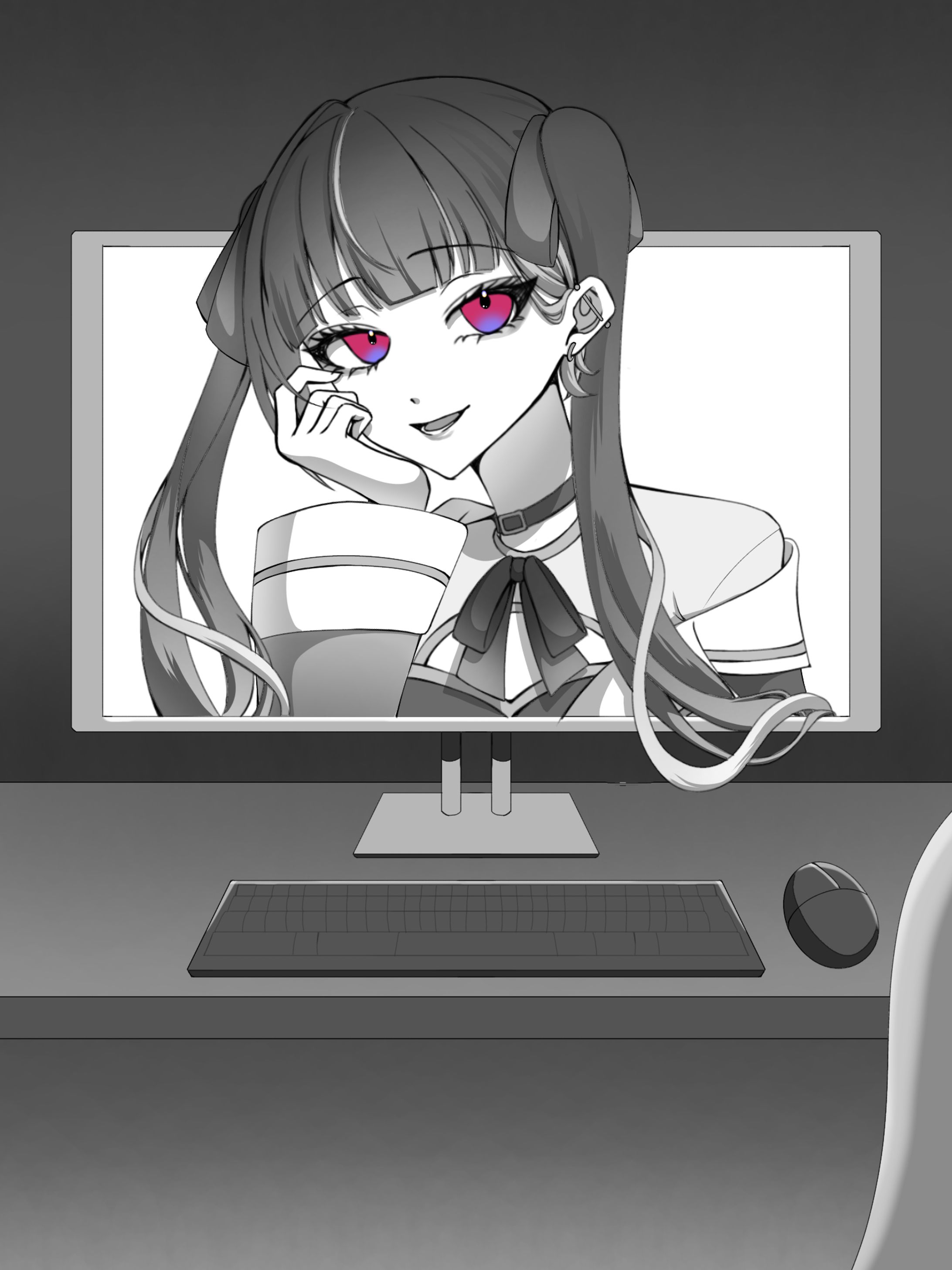 女性イラスト-モノクロ-1