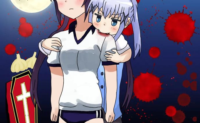 リゼちゃんが吸血鬼チノちゃんに血を吸われるシーンを描きました#clipstudiopaint #ご注文はうさぎですか #天々座理世 #香風智乃 #吸血鬼 #ヴァンパイア #ハロウィン #吸血 #噛みつき