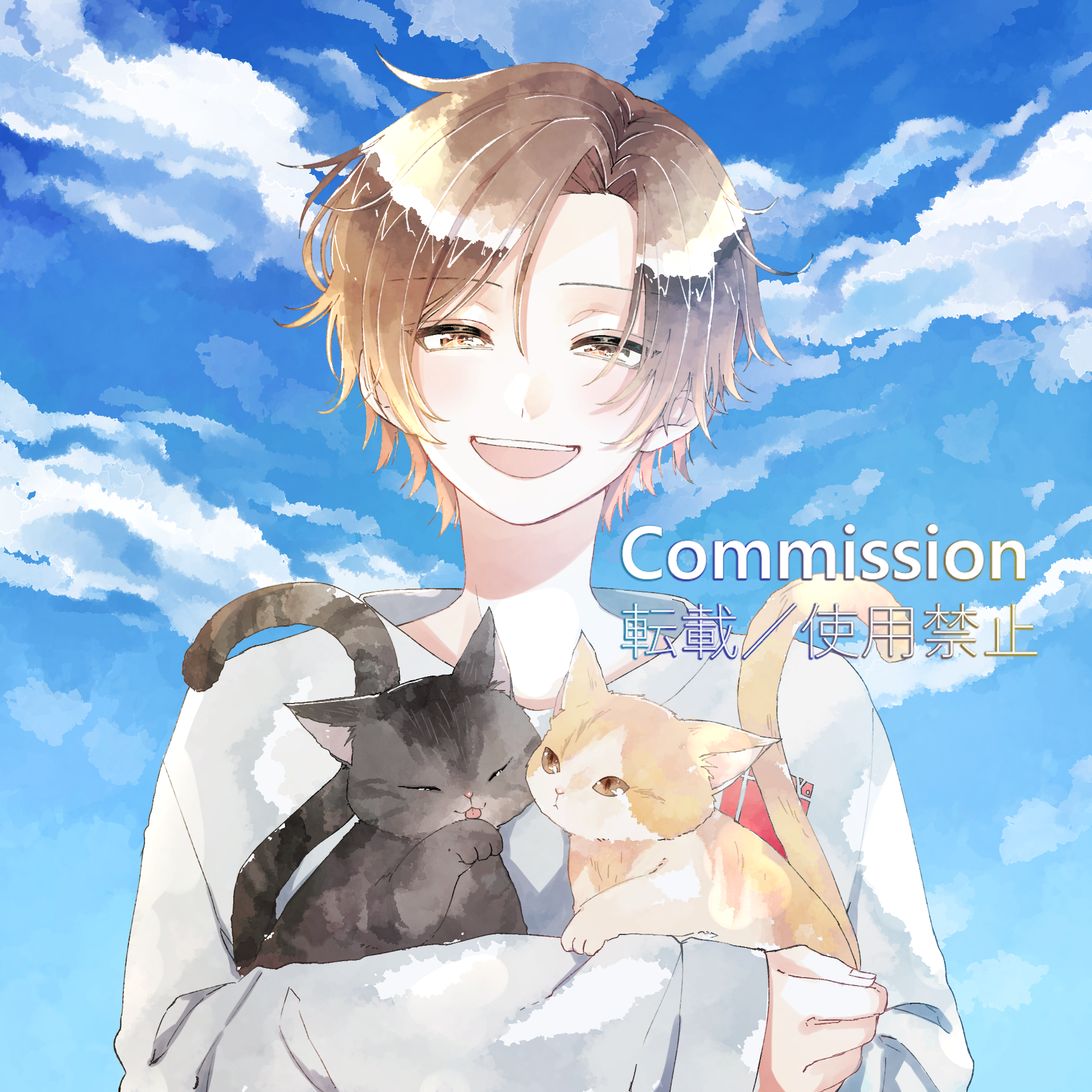 ふぁるこ　手描きイラスト　ドローイング　猫+男の子　オリジナル ふぁるこ様専用 手描きイラスト ドローイング 猫+男の子 オリジナル