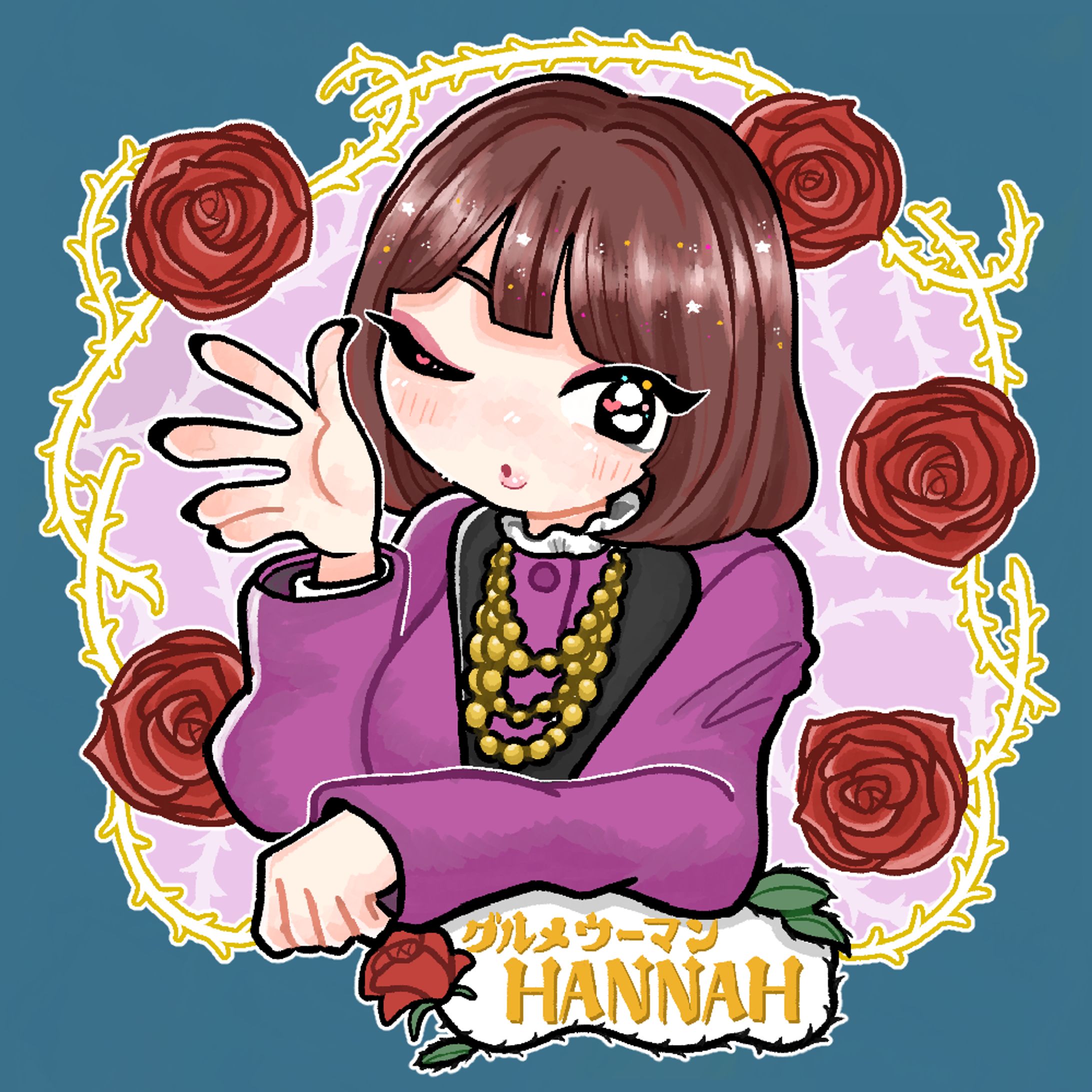 グルメウーマン ハンナ様 配布用ステッカーイラスト-1