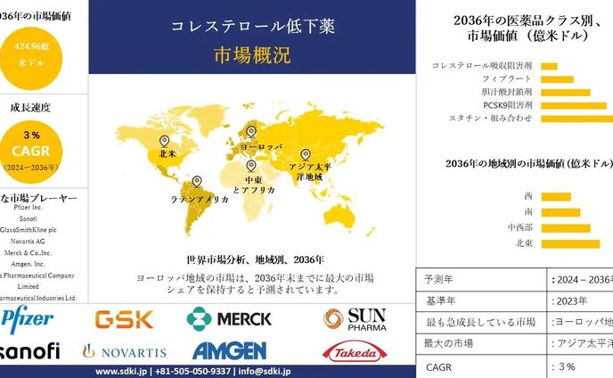 世界のコレステロール低下薬産業分析レポート、成長、機会、トップメーカー、サイズ、シェア、トレンド概要 - 2024-2036年予測