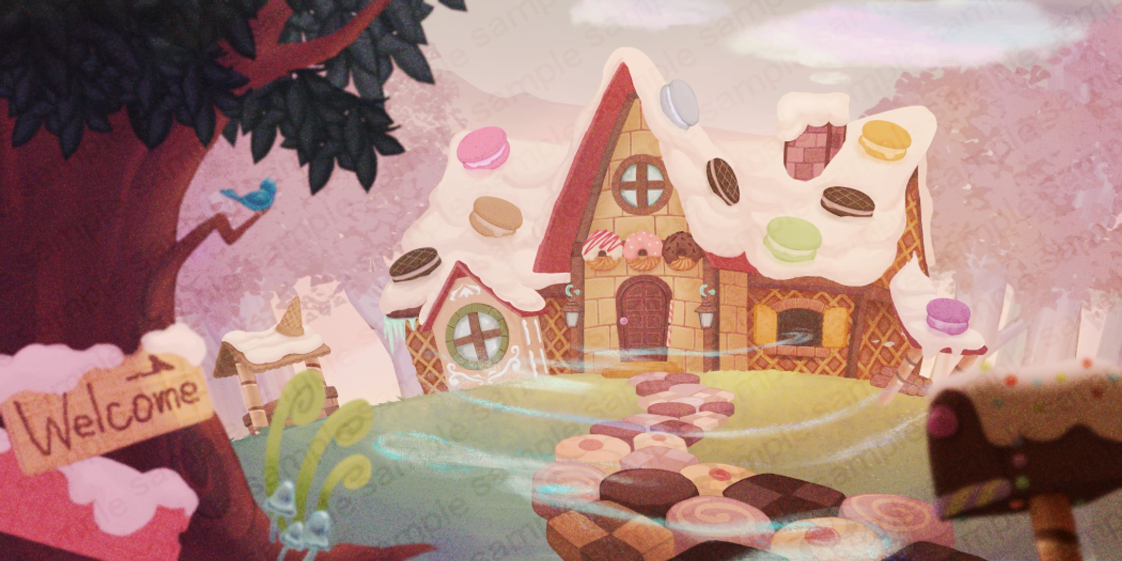 背景イラスト：お菓子の家-1