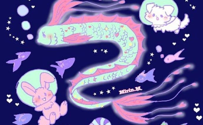 リュウグウノツカイに会いにきたうさぎと犬🐠💓
アレンジしてます🫧

#リュウグウノツカイ　#うさぎ　#マルチーズ　#regalecus glesne  #ribbonfish #king of the herring  #rabbit  #maltese #dog