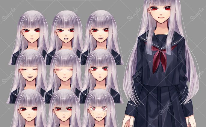 フリー立ち絵【表情10種/カラー2種】