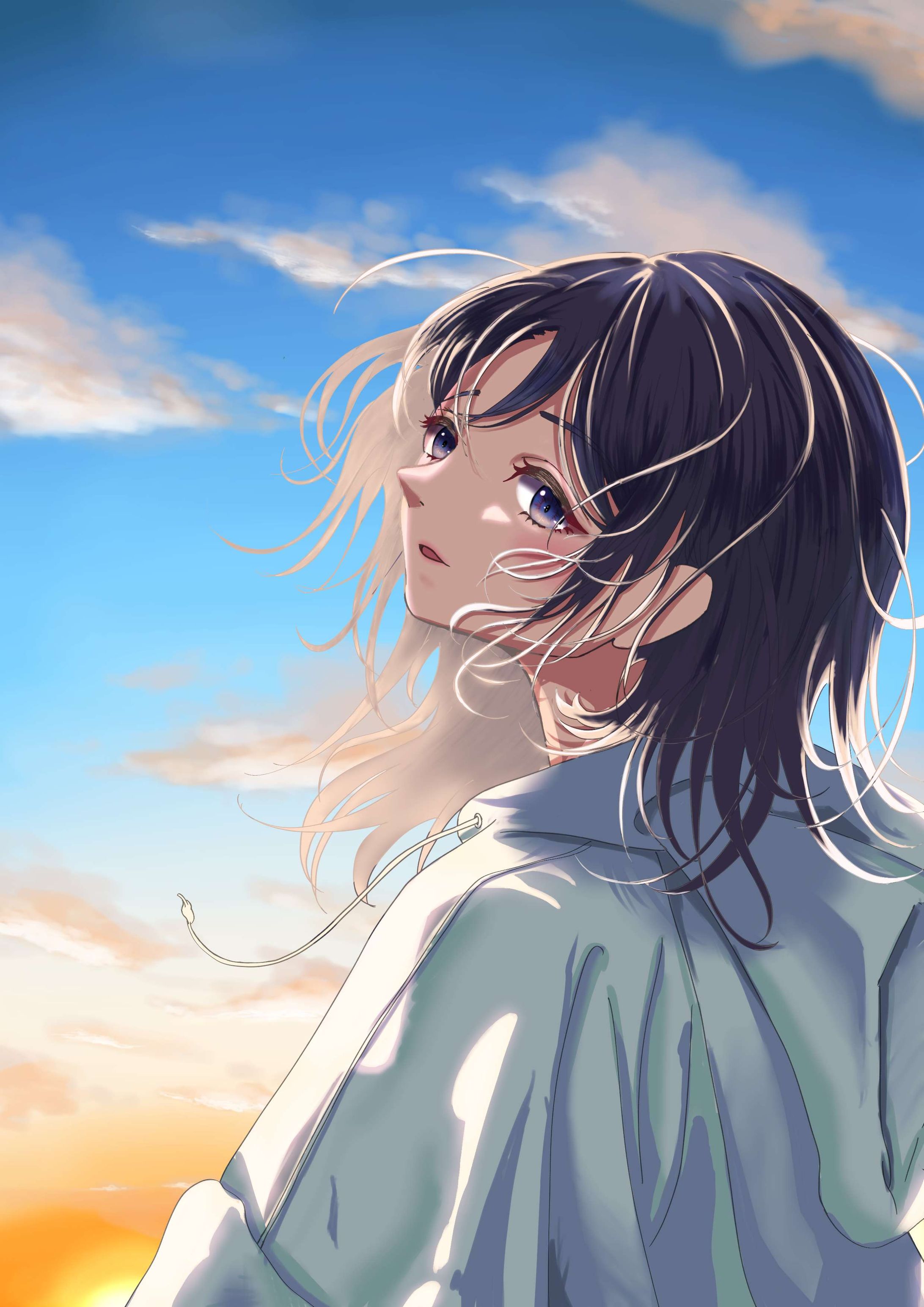 夕日と少女-1