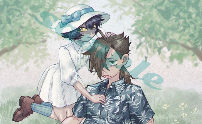 キャラクター2人＋背景付きイラスト
