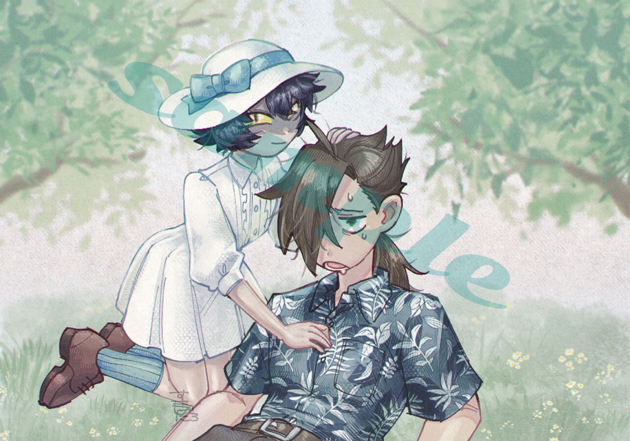 キャラクター2人＋背景付きイラスト-1