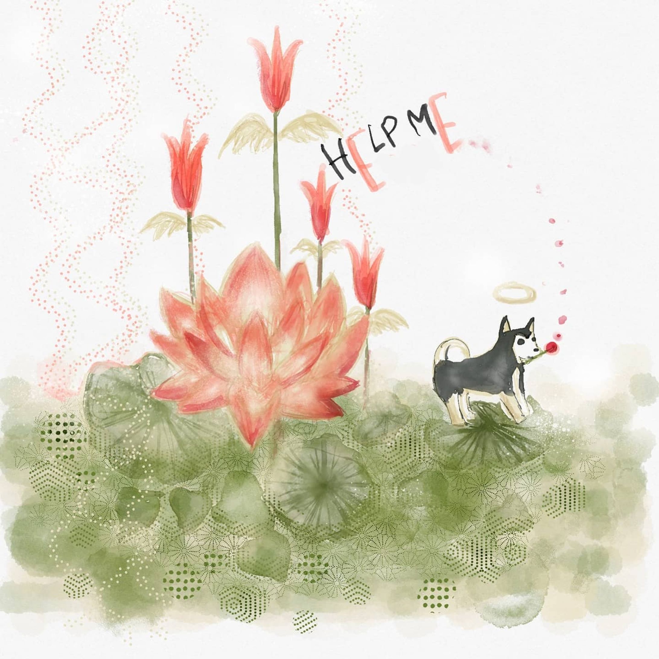 練習で描いたイラストです。　#黒芝犬 #黒芝 #柴犬 #蓮の花 #チューリップ #ヘルプミー #水彩画イラスト #イラスト #イラスト好き #イラスト練習中 #花のイラスト #犬のイラスト #可愛いイラスト-1