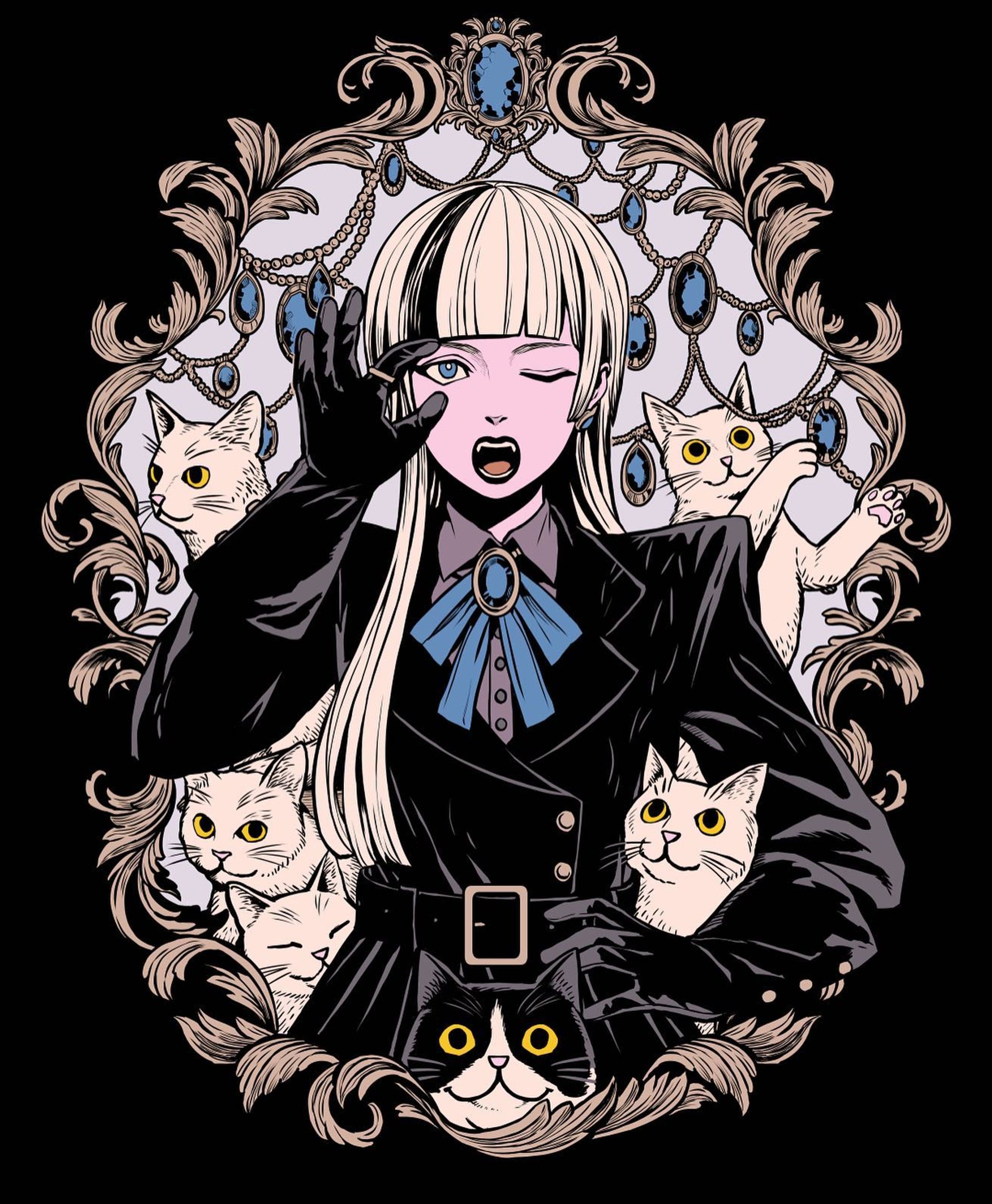 A lady and cats.
.
I gave her name "Mio". maybe her actual name is longer. and the cat on center is her best friend "Hachi". #illustration #originalcharacter-1